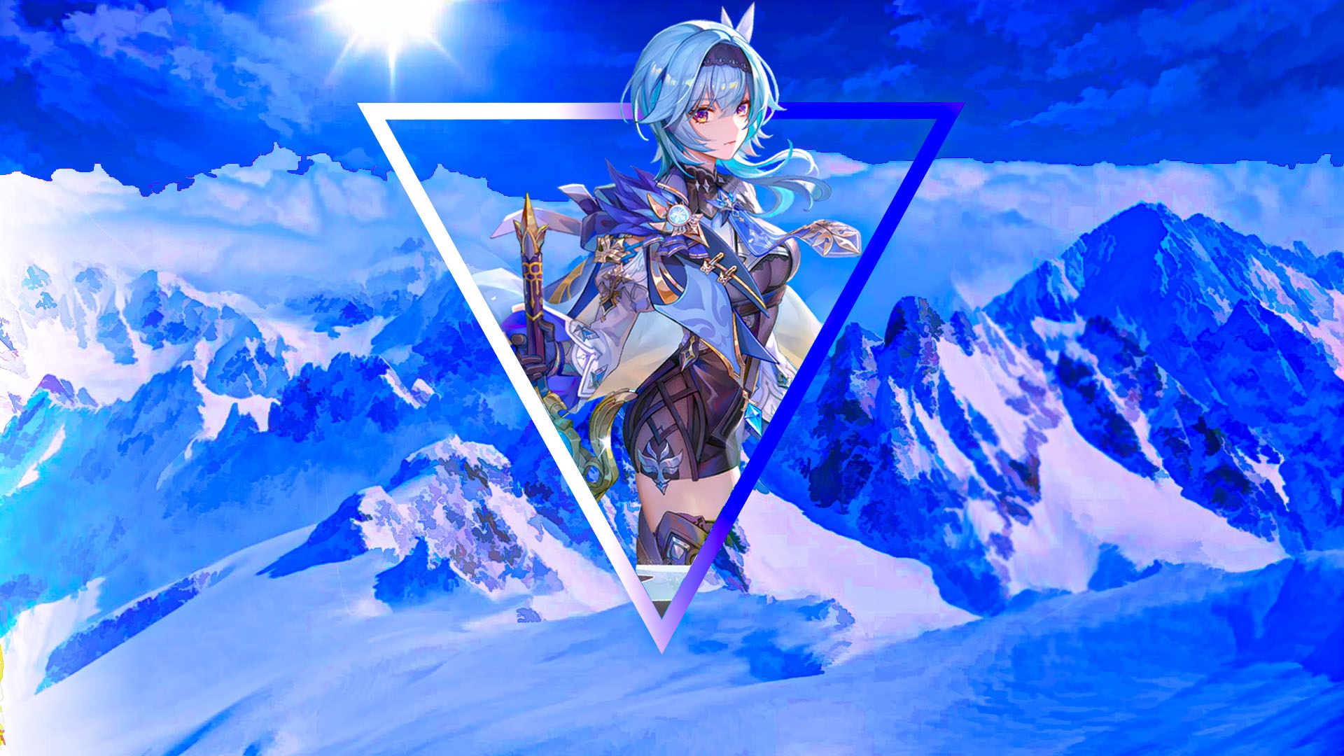 Eula from Genshin Impact in a snowy mountain landscape HD Wallpaper