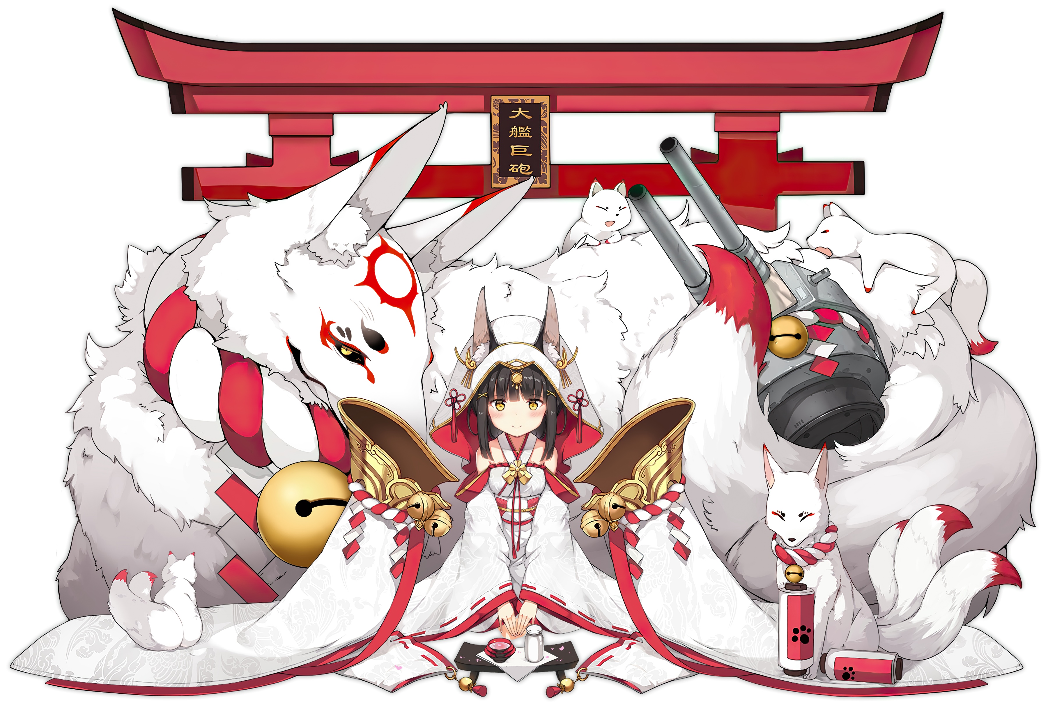 Azur Lane Nagato with Fox Spirits and Torii Gate HD Wallpaper
