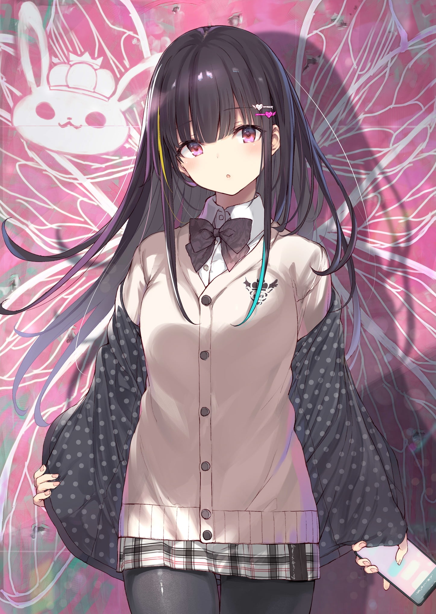 Anime girl in school uniform with bunny background HD Phone Wallpaper