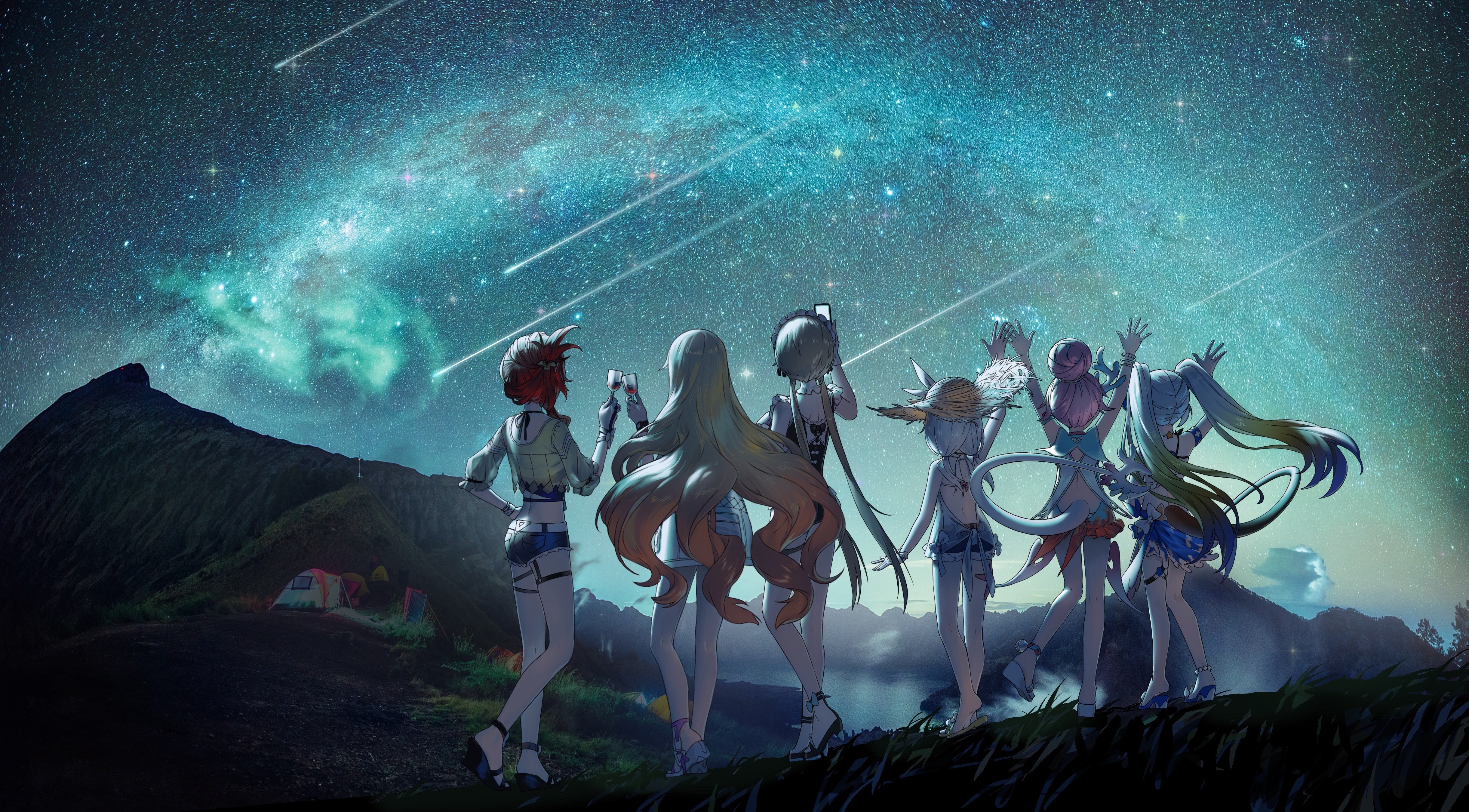 Honkai Impact 3rd characters under a starry night HD Wallpaper
