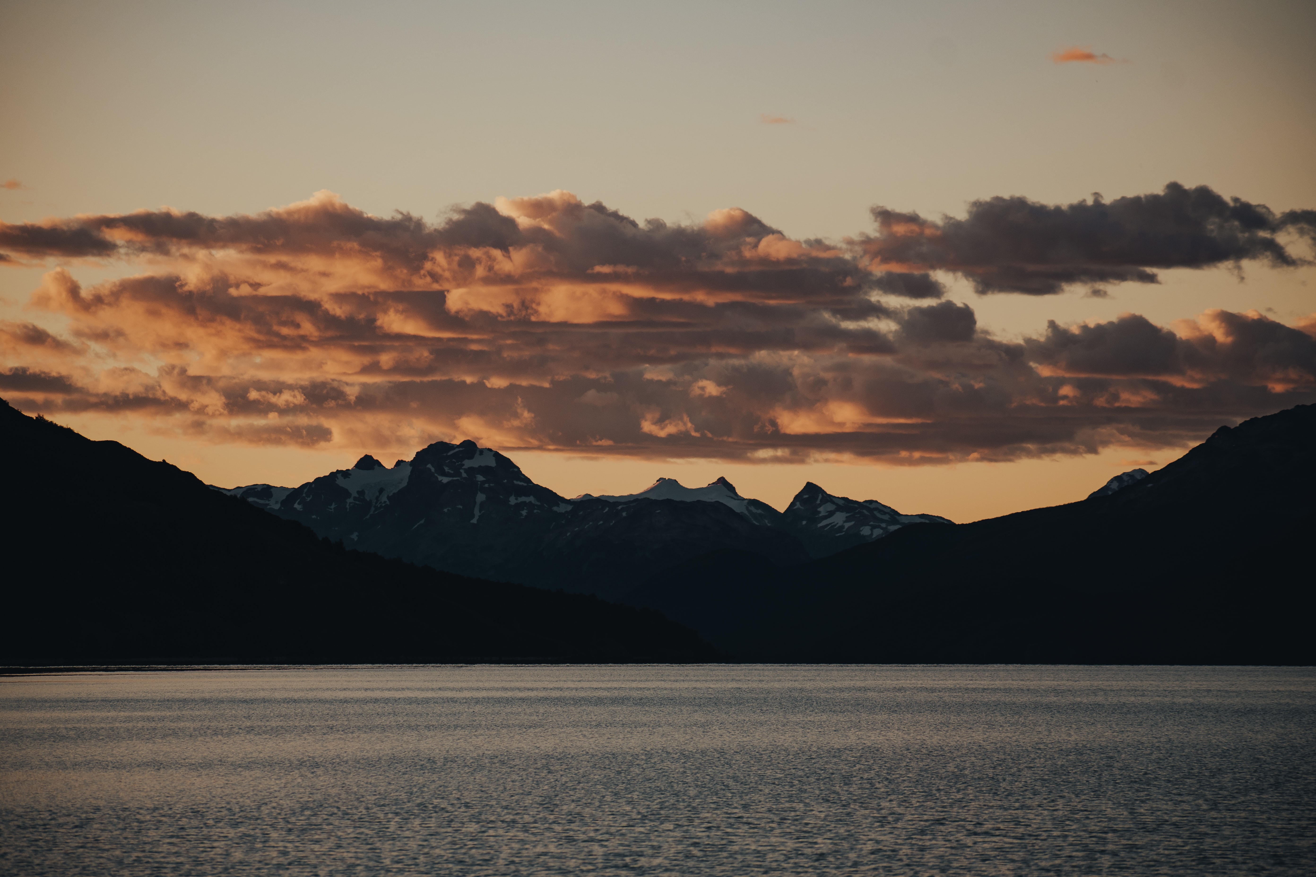 4K sunset over mountains and lake HD Wallpaper