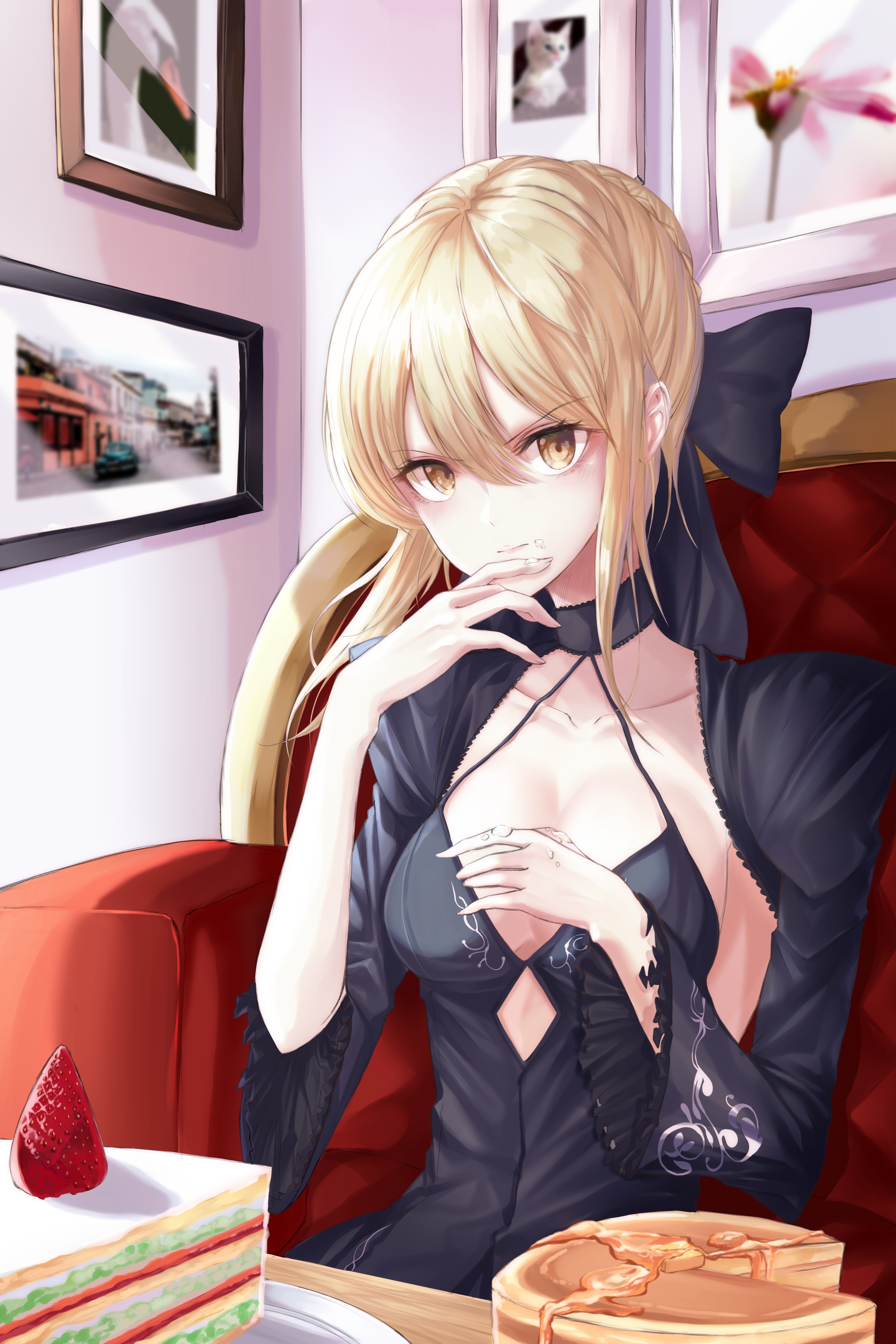 Saber Alter from Fate/Stay Night sitting with cake HD Phone Wallpaper