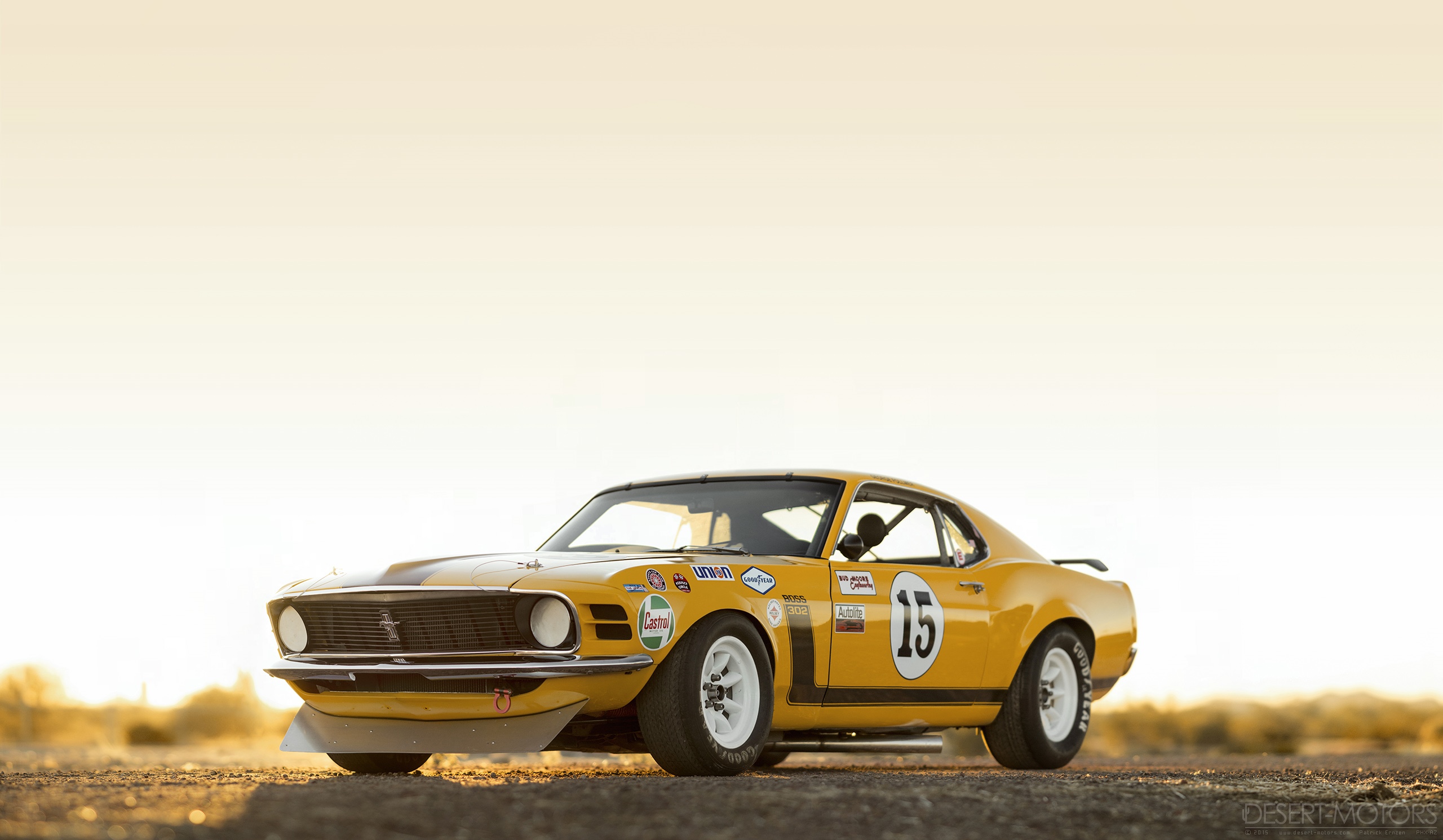 Yellow Ford Mustang Boss 302 Race Car with Number 15 HD Wallpaper