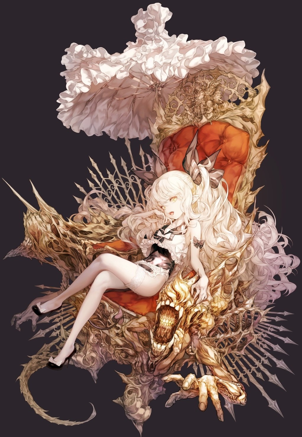A young girl with blonde hair sits on a throne. HD Phone Wallpaper