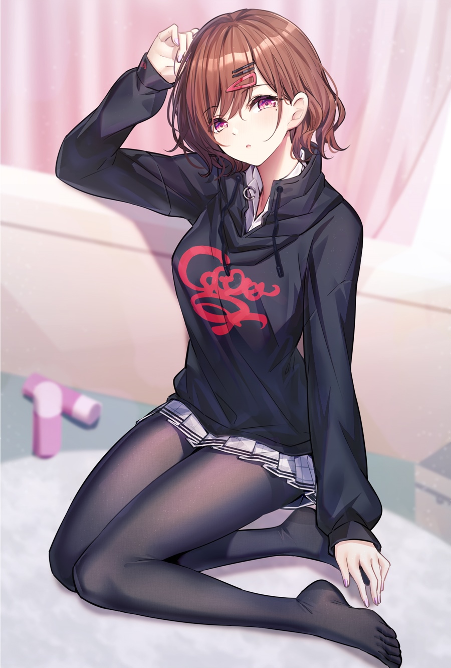 Anime girl Ririko Higuchi Madoka in black hoodie HD Phone Wallpaper