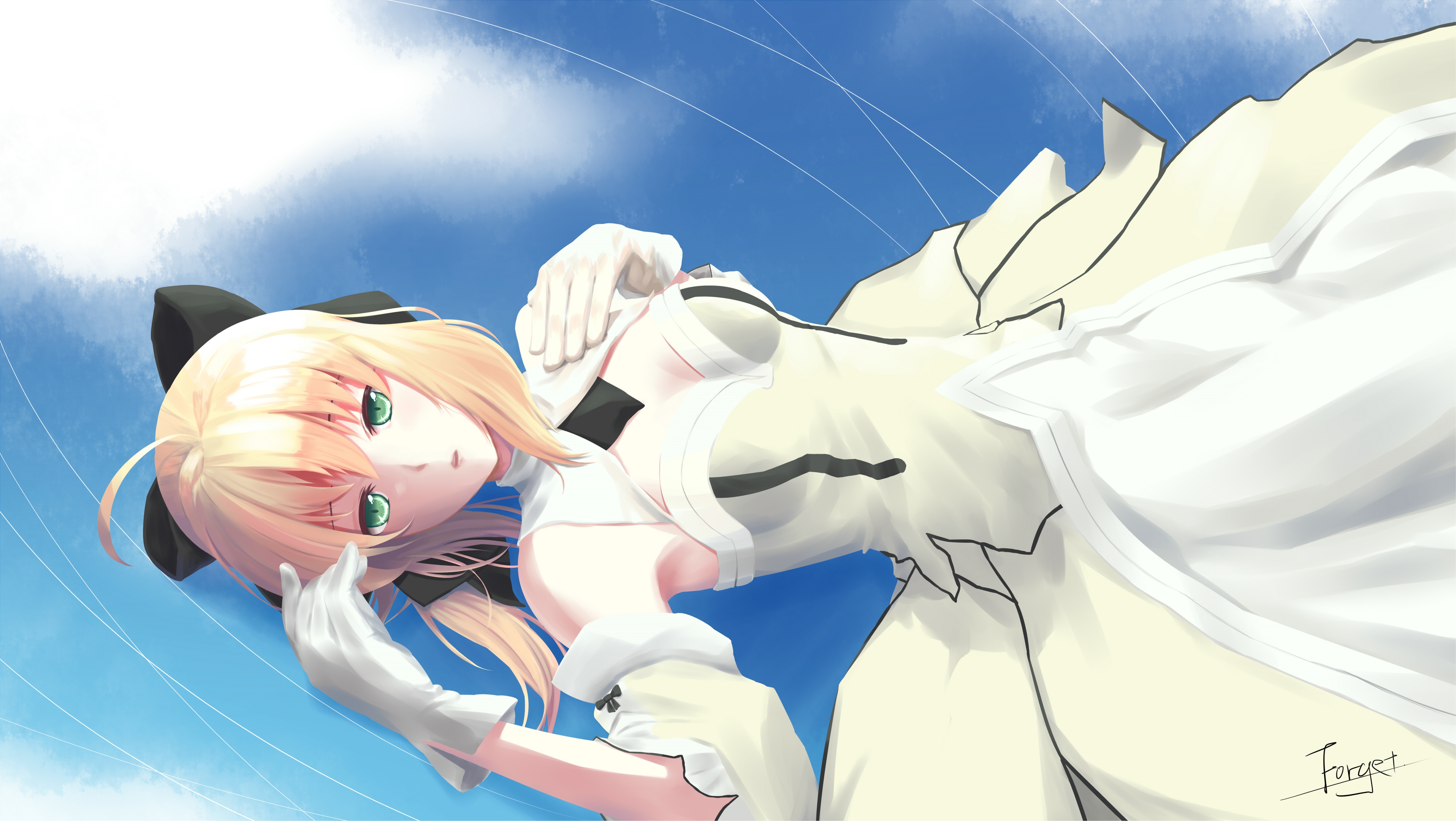 Saber Lily in a white dress against a blue sky HD Wallpaper