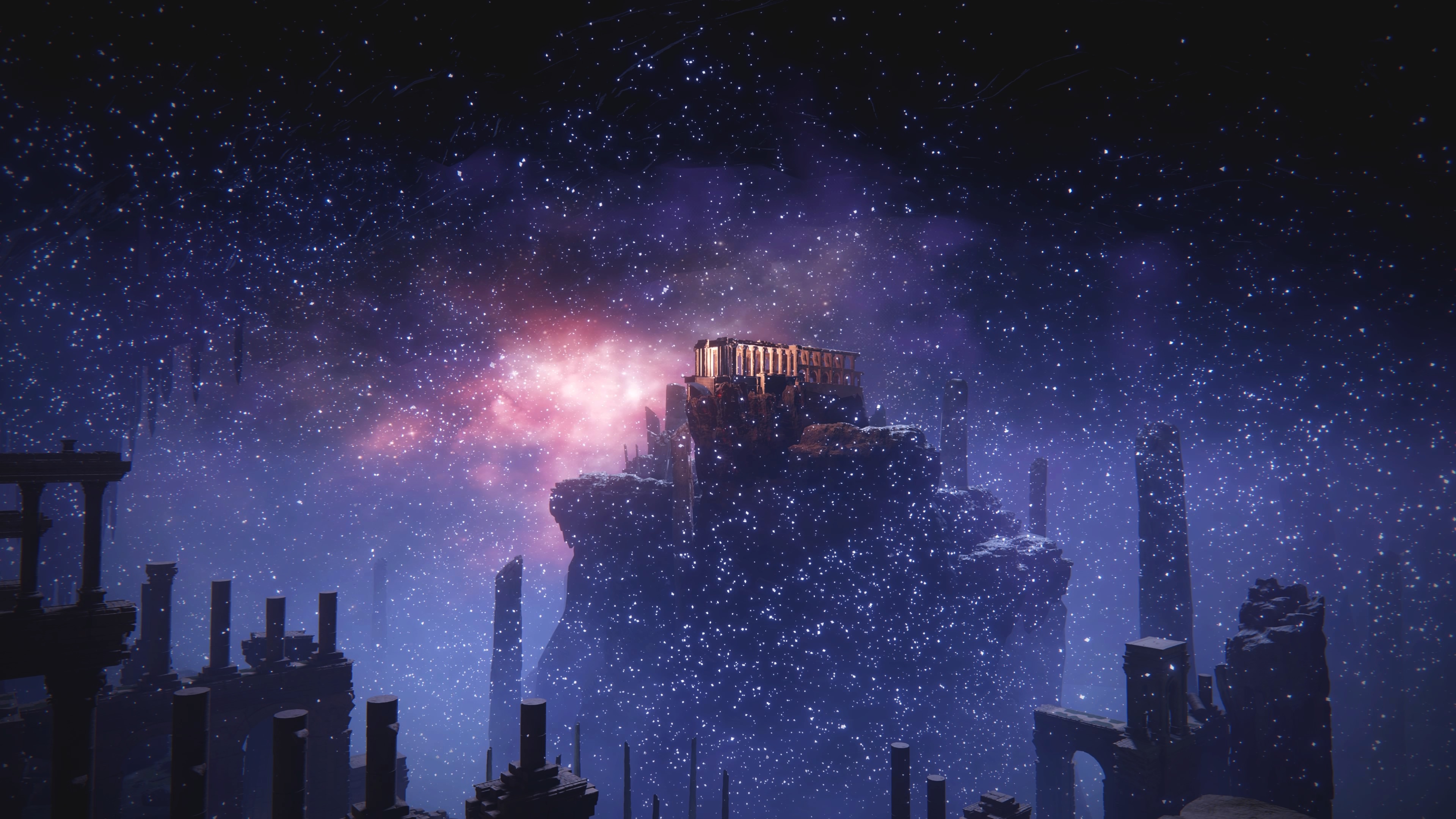 4K Elden Ring underground ruins with nebula HD Wallpaper