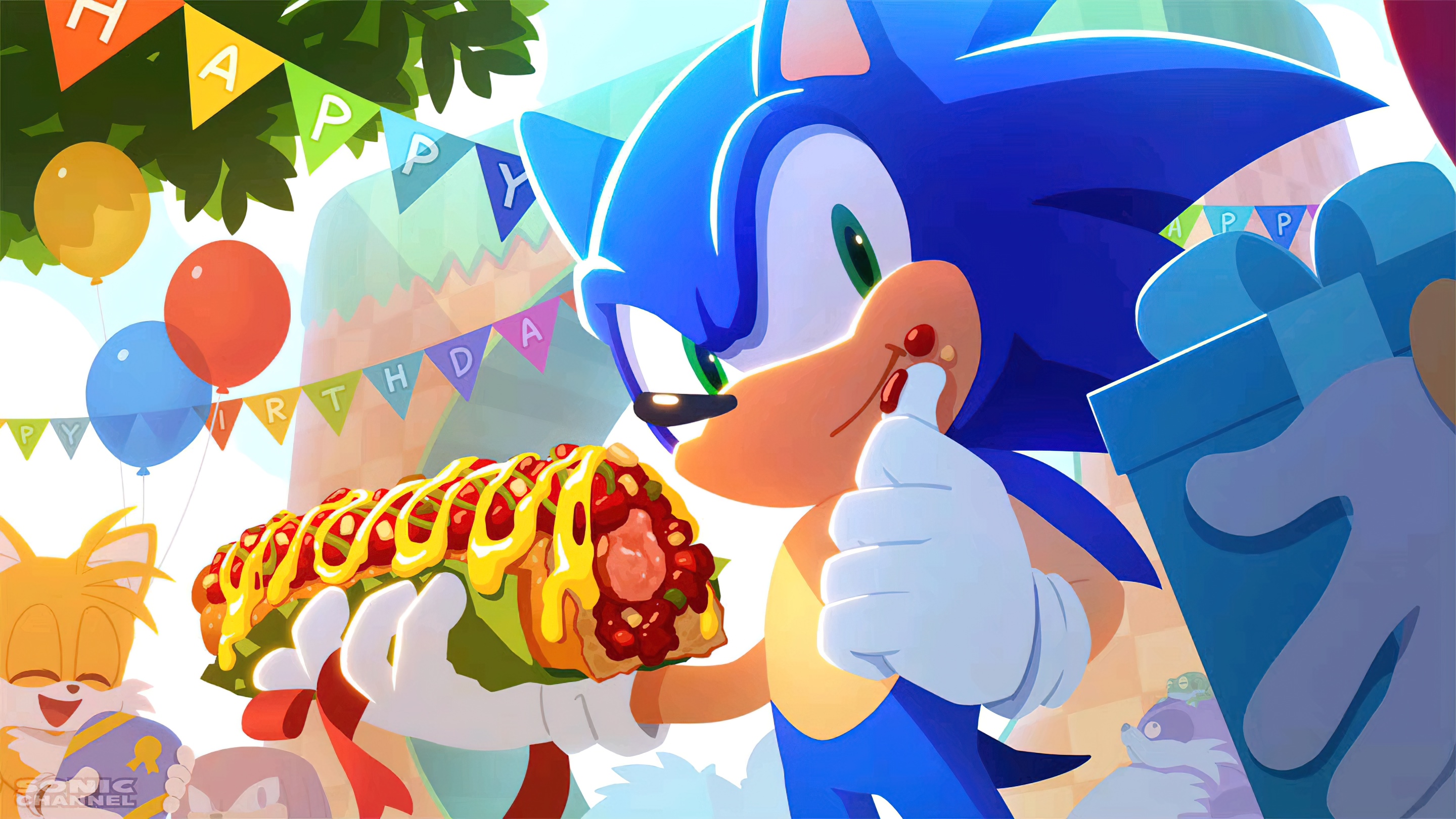 Sonic the Hedgehog's Birthday Celebration with Hot Dog HD Wallpaper