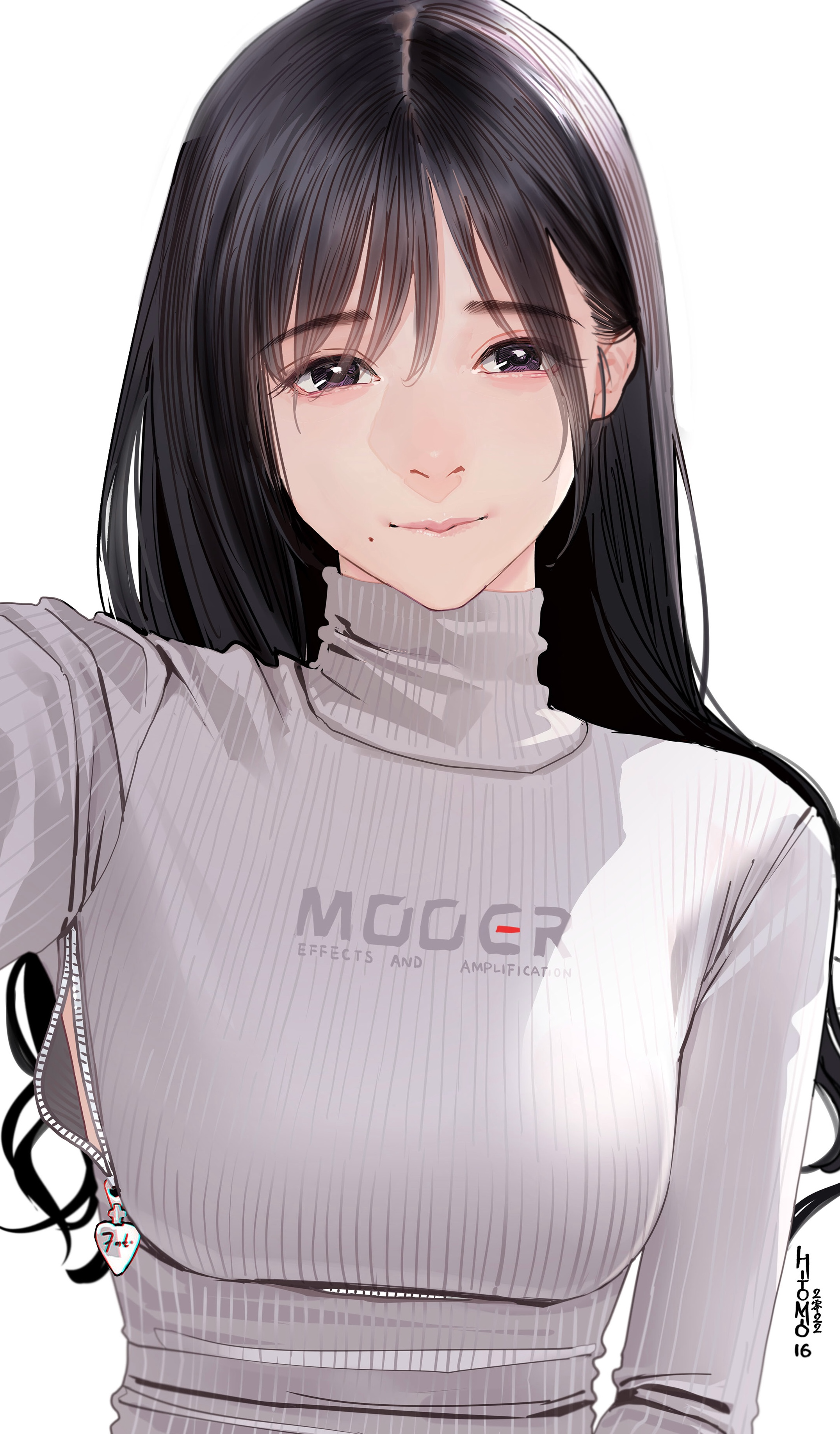 Hitomio wearing a gray turtleneck sweater HD Phone Wallpaper
