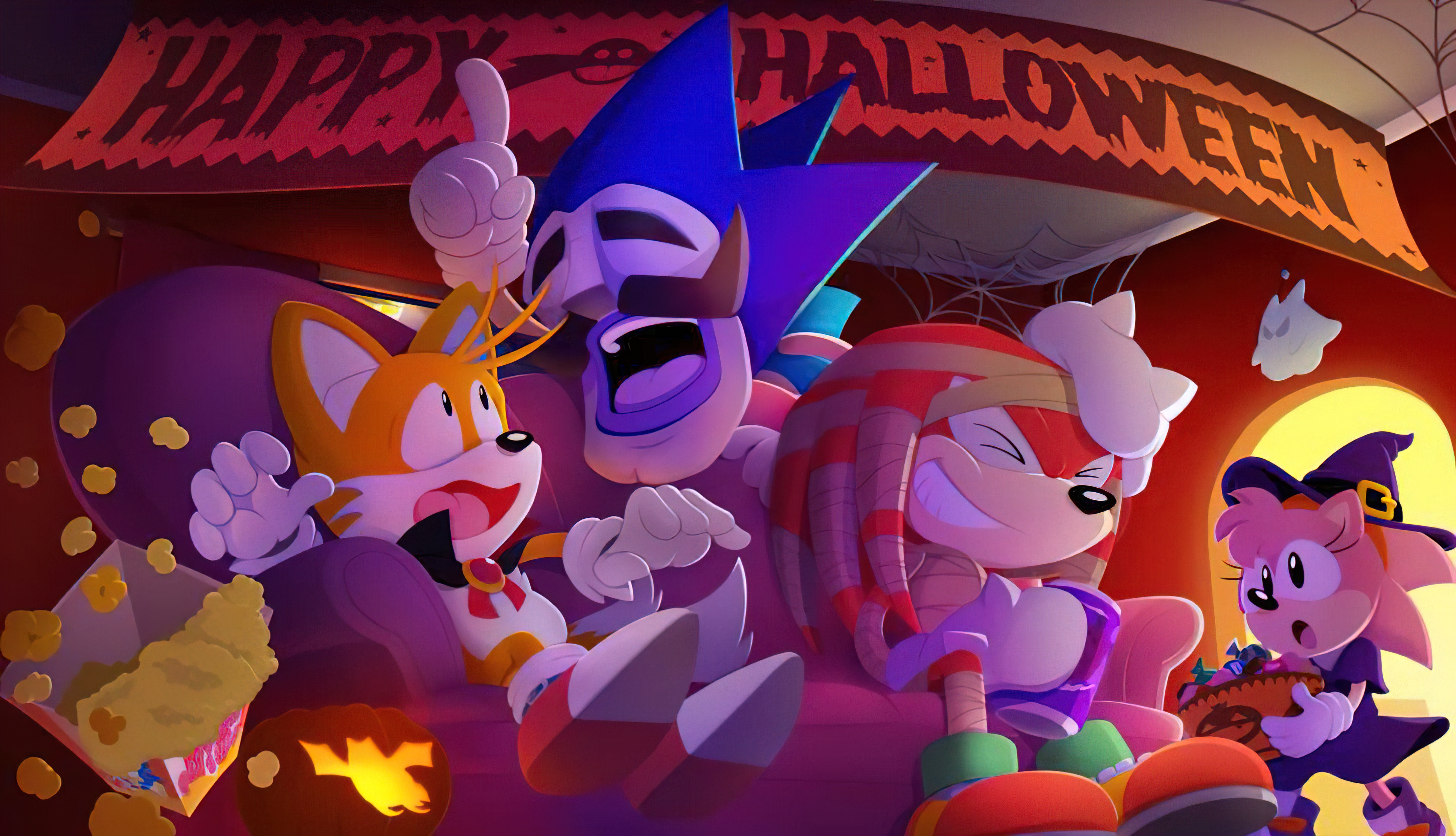 Sonic Halloween Party with Tails, Knuckles, Amy, and Metal Sonic HD Wallpaper