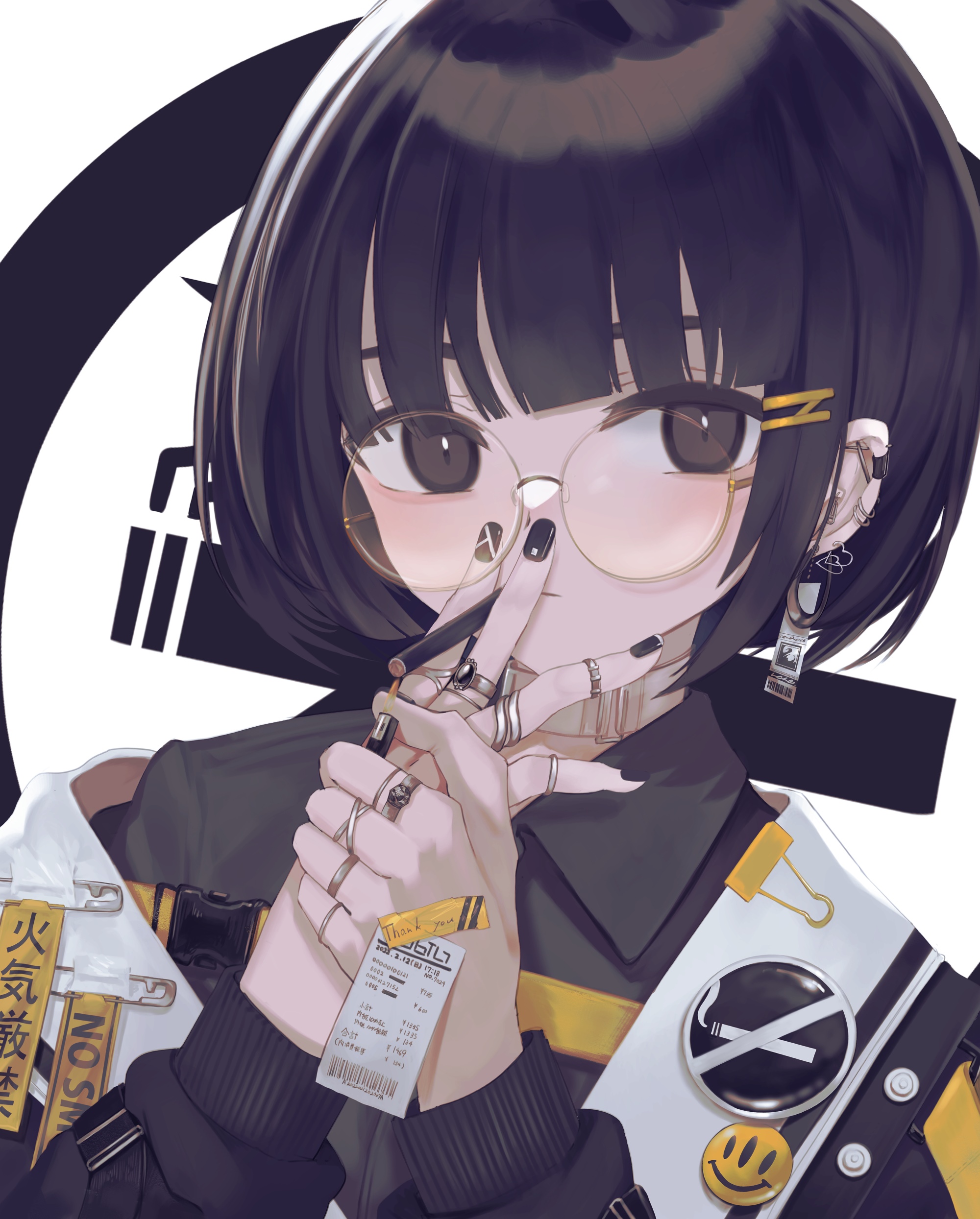 Artwork of Ogami Ren with glasses and rings HD Phone Wallpaper