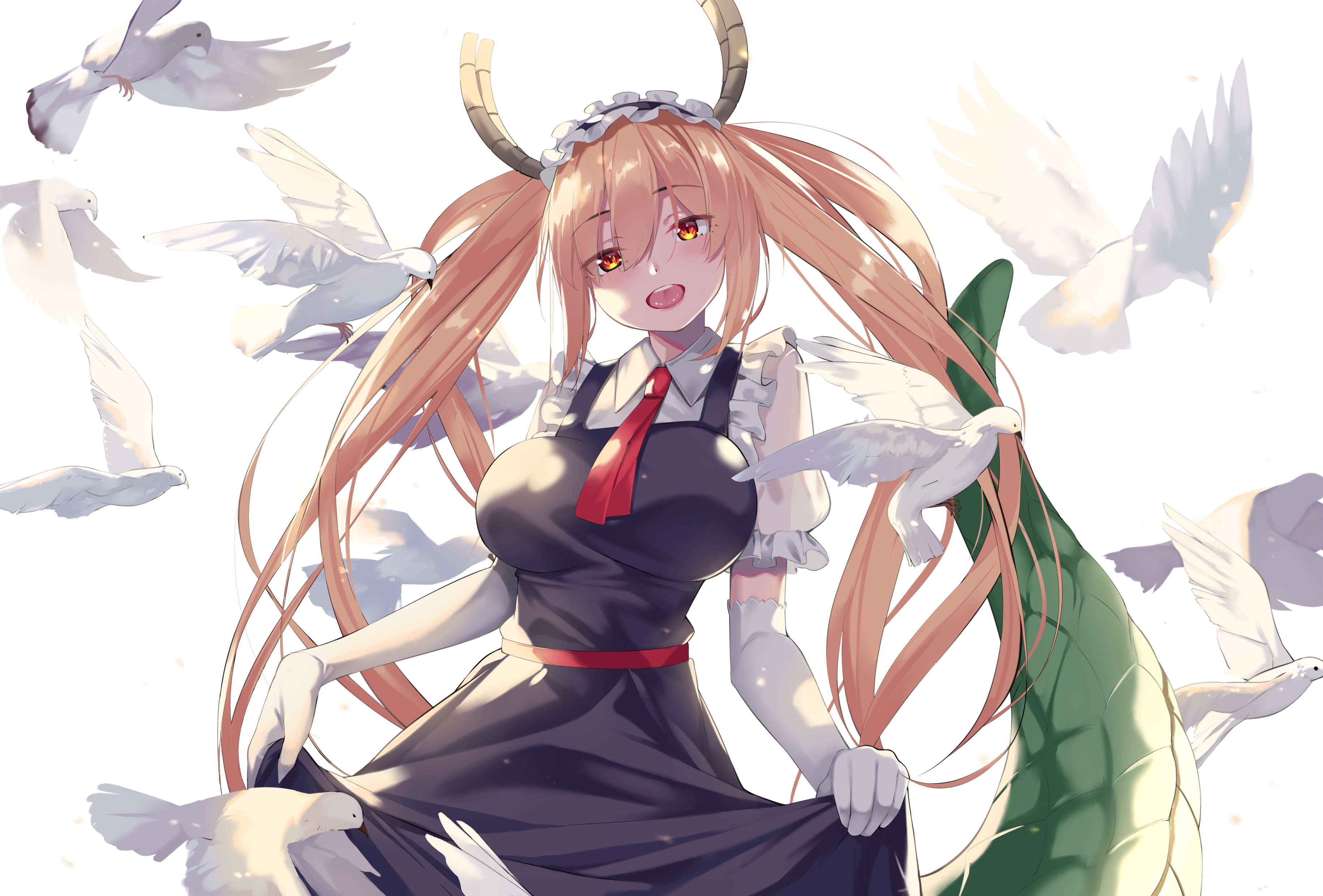 Tohru from Kobayashi-san Chi no Maid Dragon with doves HD Wallpaper