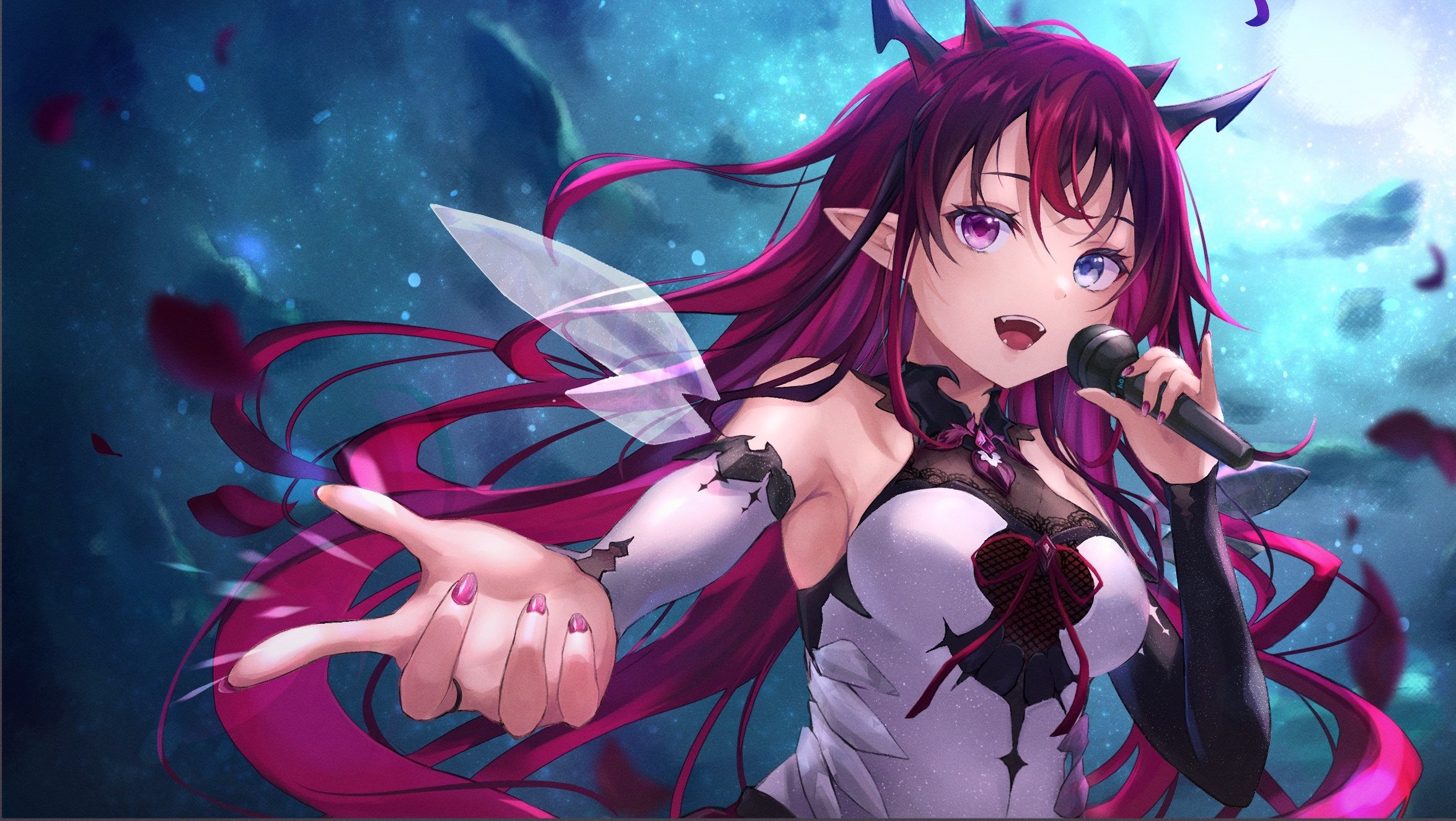 IRyS singing into a microphone with fairy wings HD Wallpaper