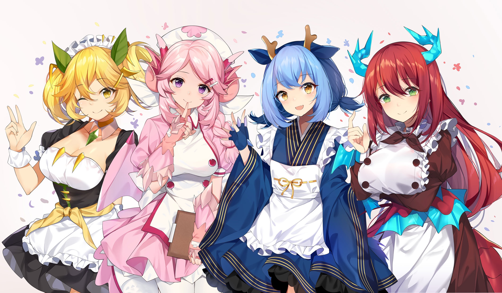 Dragonmaid Characters in Maid Outfits HD Wallpaper