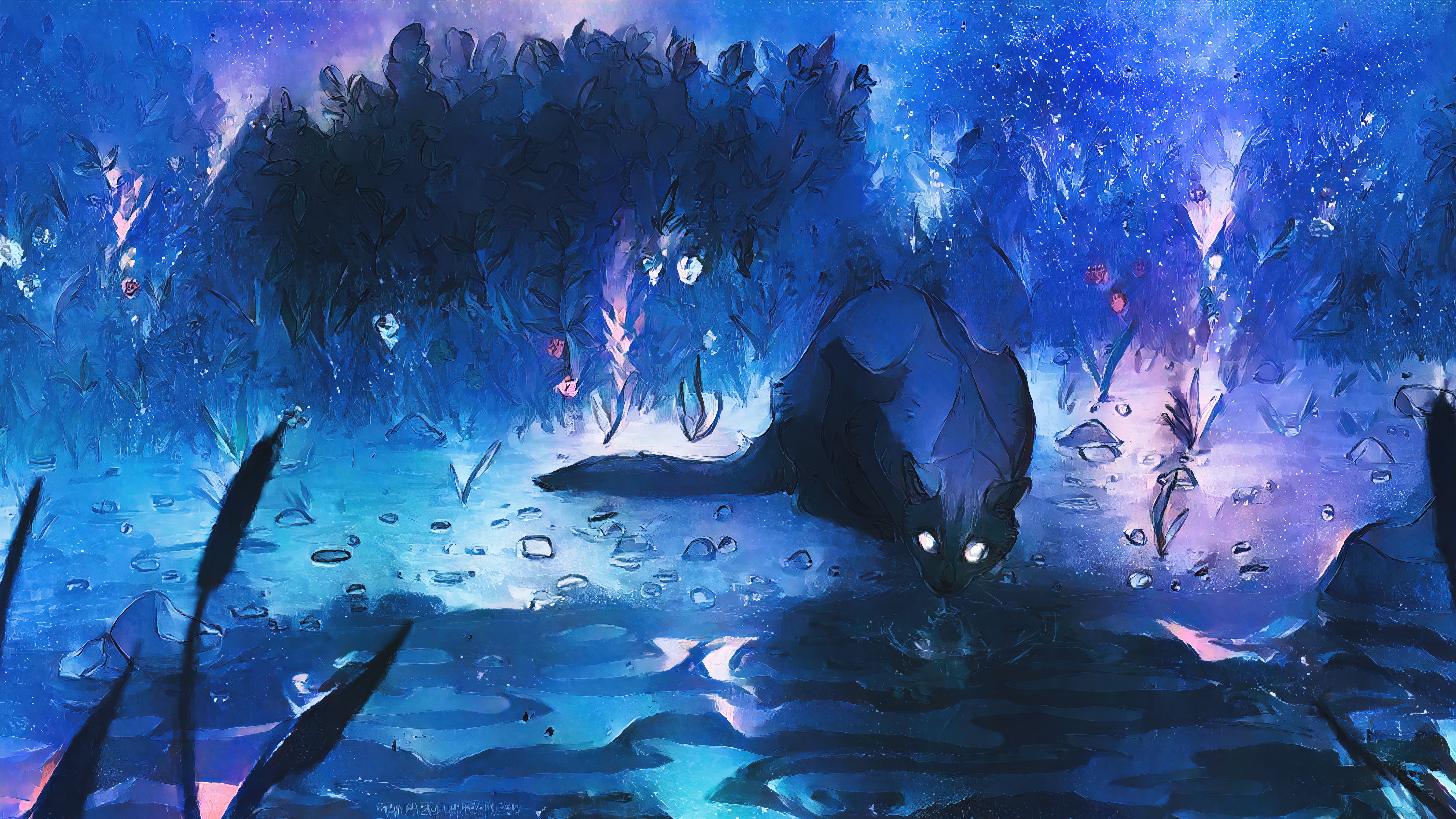 4K Mythical Cat in a Blue Forest HD Wallpaper