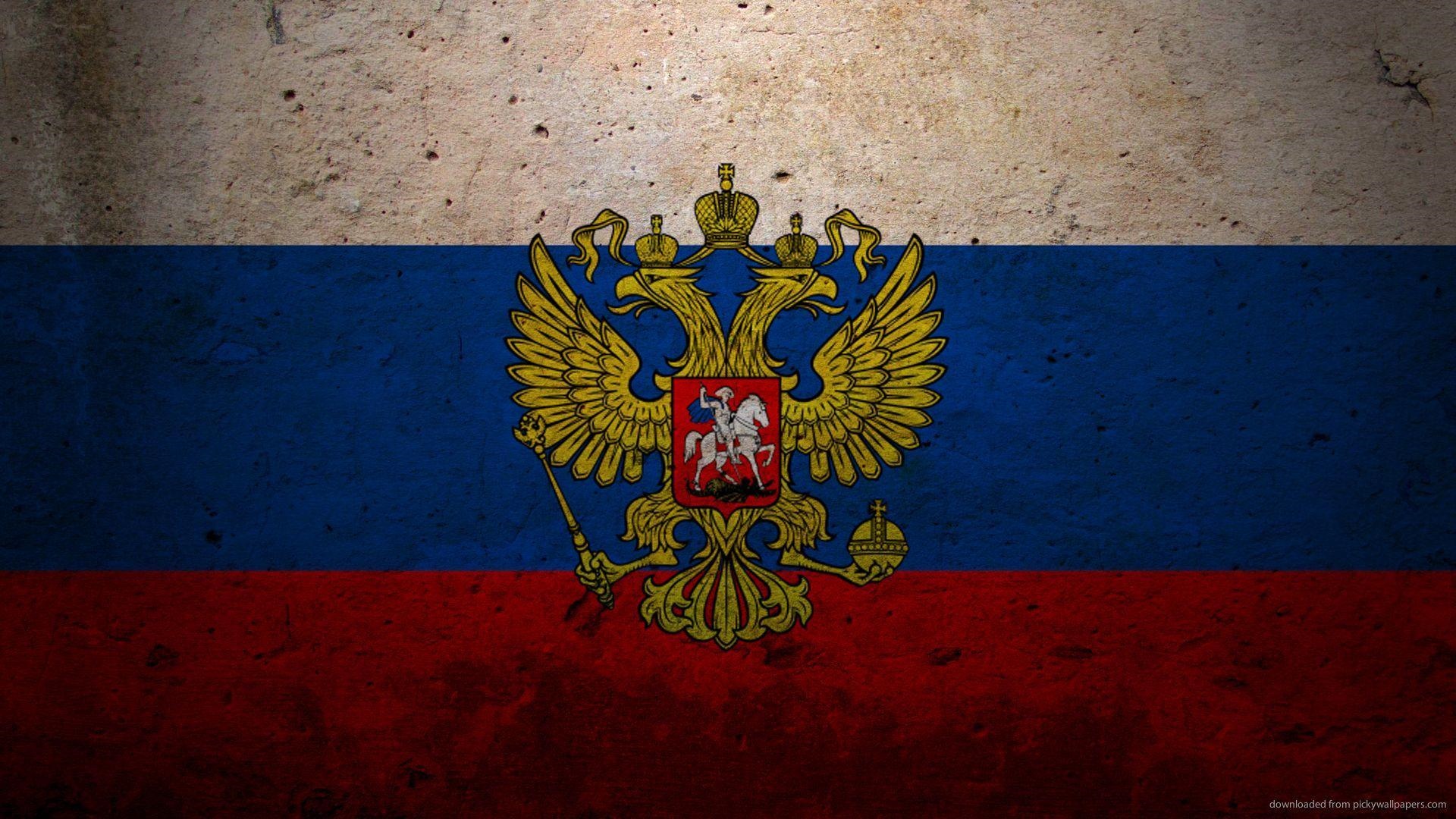 Russia flag with grunge texture and coat of arms HD Wallpaper