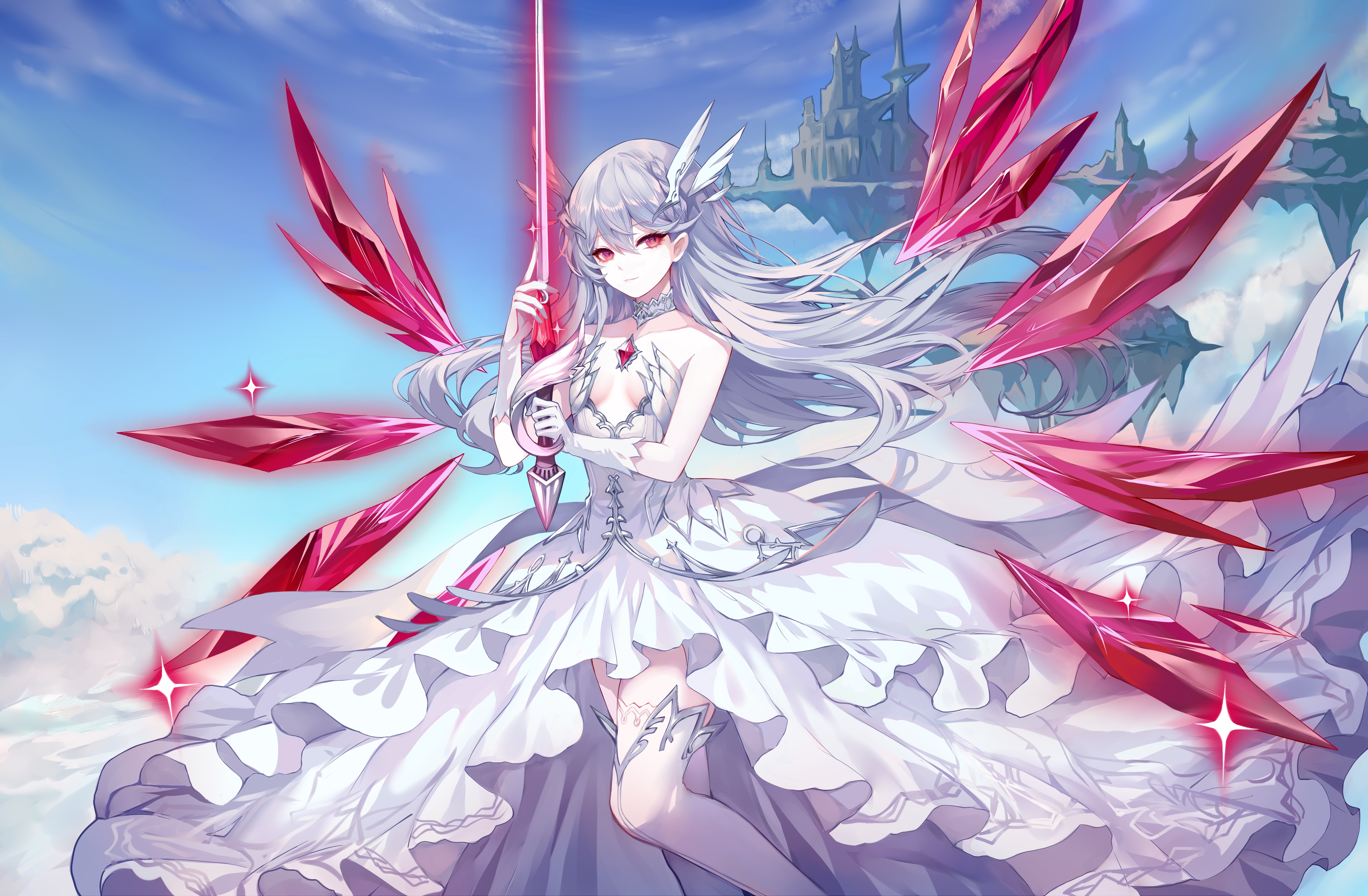 4K Anime Girl with Sword and White Dress HD Wallpaper