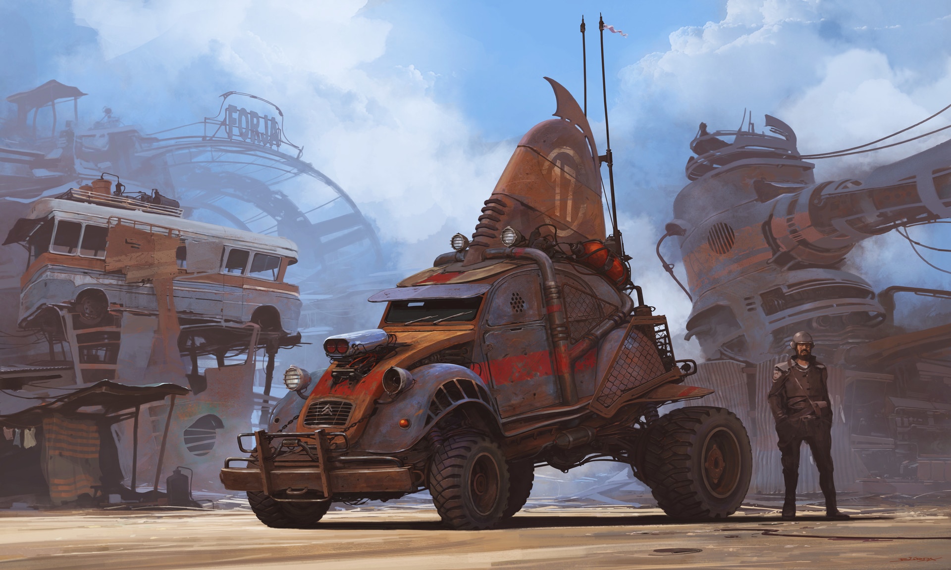 Alejandro Burdisio's post-apocalyptic vehicle and bus HD Wallpaper