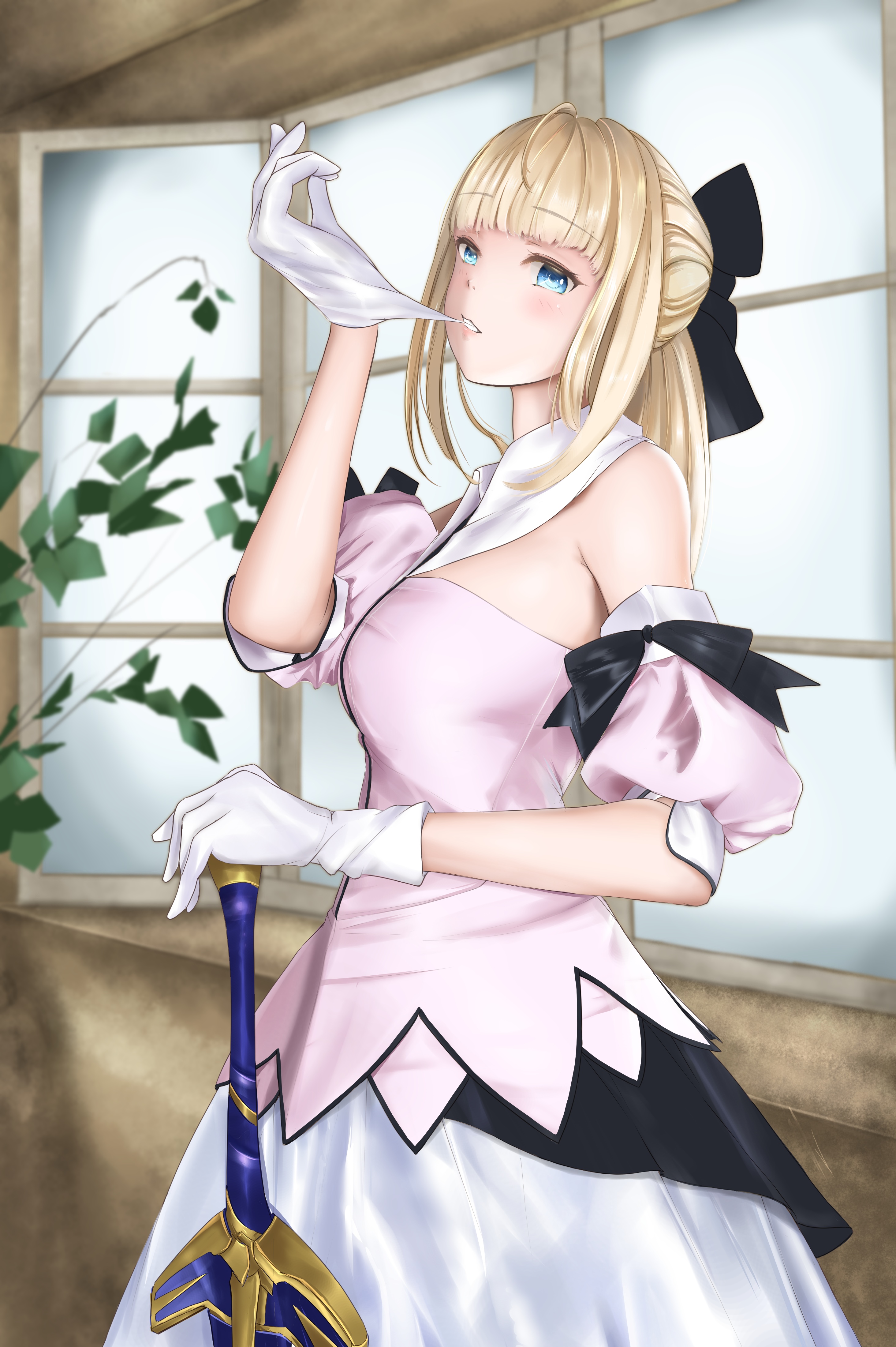 Saber Lily with a sword in a pink dress HD Phone Wallpaper