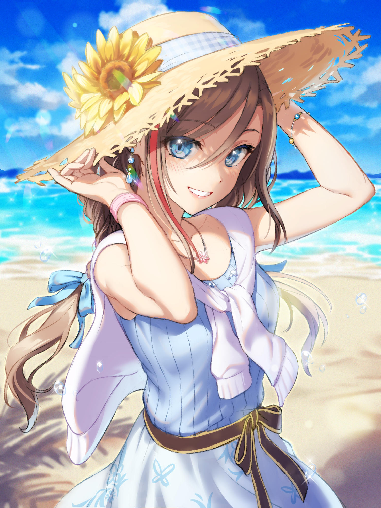 Letta in a straw hat at the beach HD Phone Wallpaper