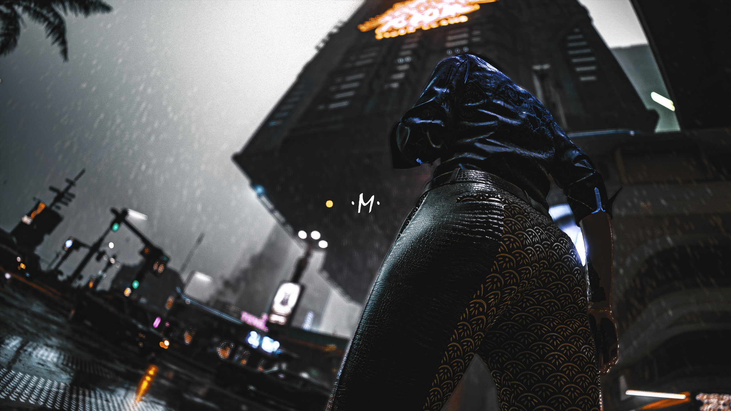 Woman in cyberpunk city during rain HD Wallpaper