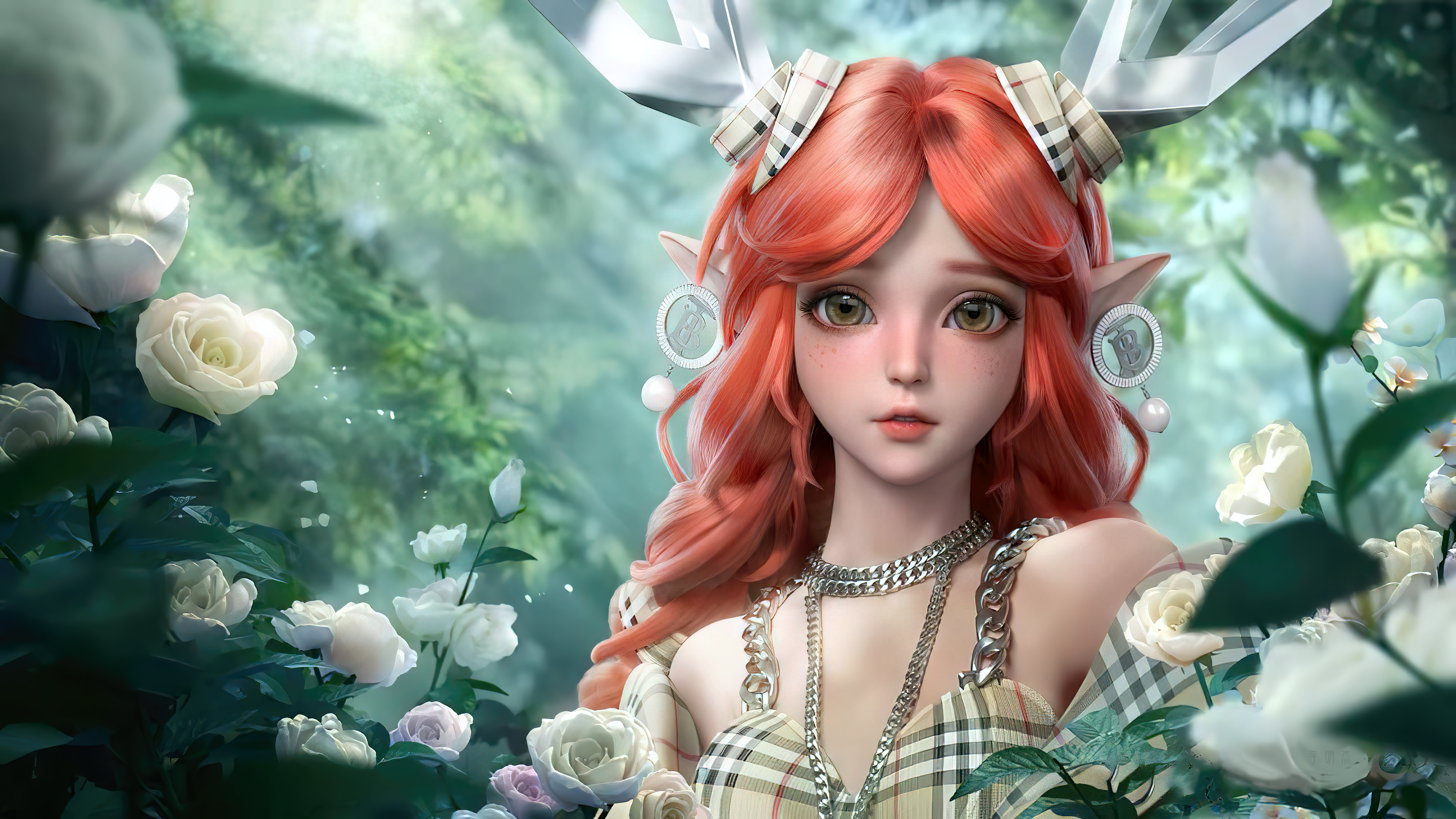 4K Honor of Kings Character with Antlers and Roses HD Wallpaper