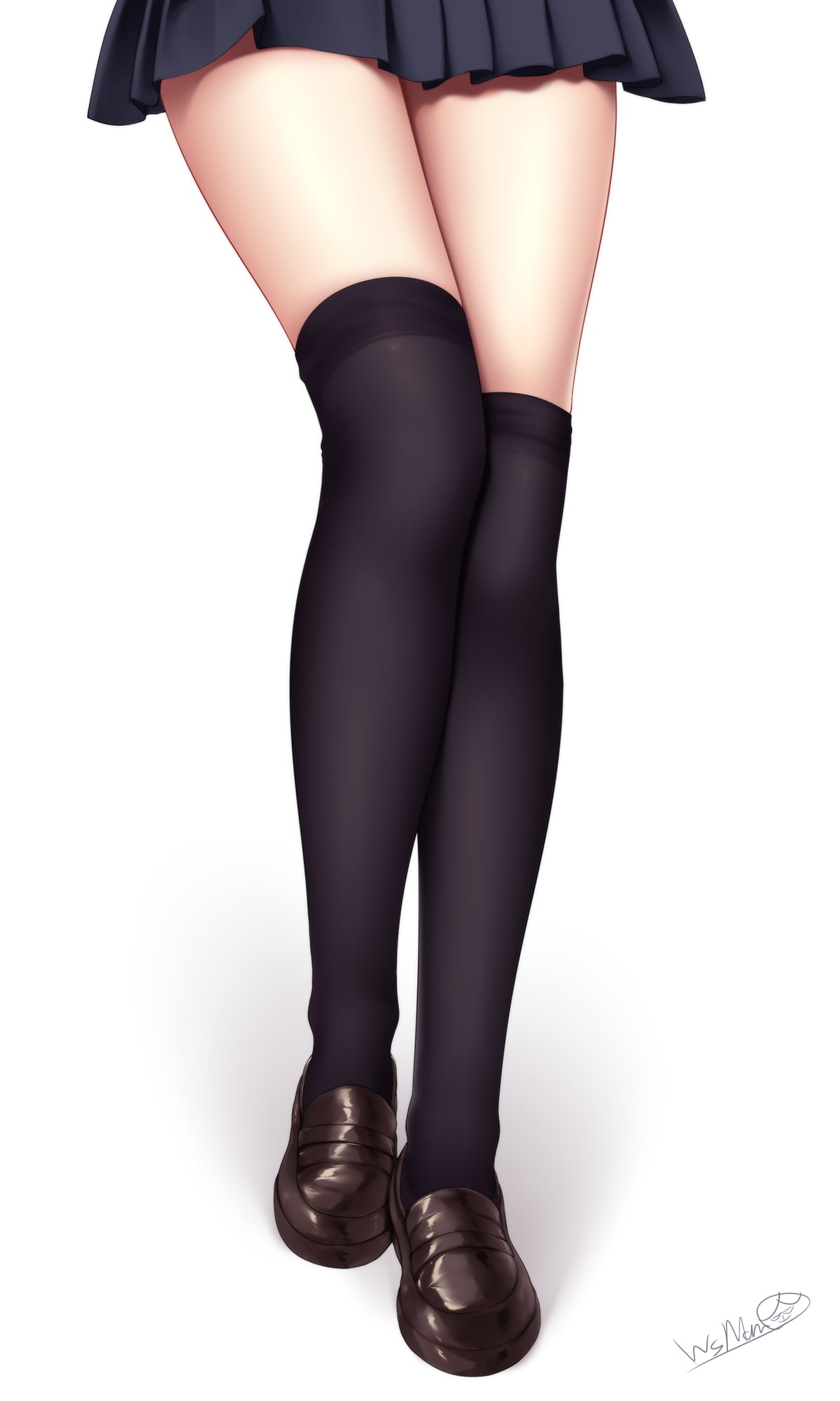 Woman in black thigh-highs and skirt HD Phone Wallpaper