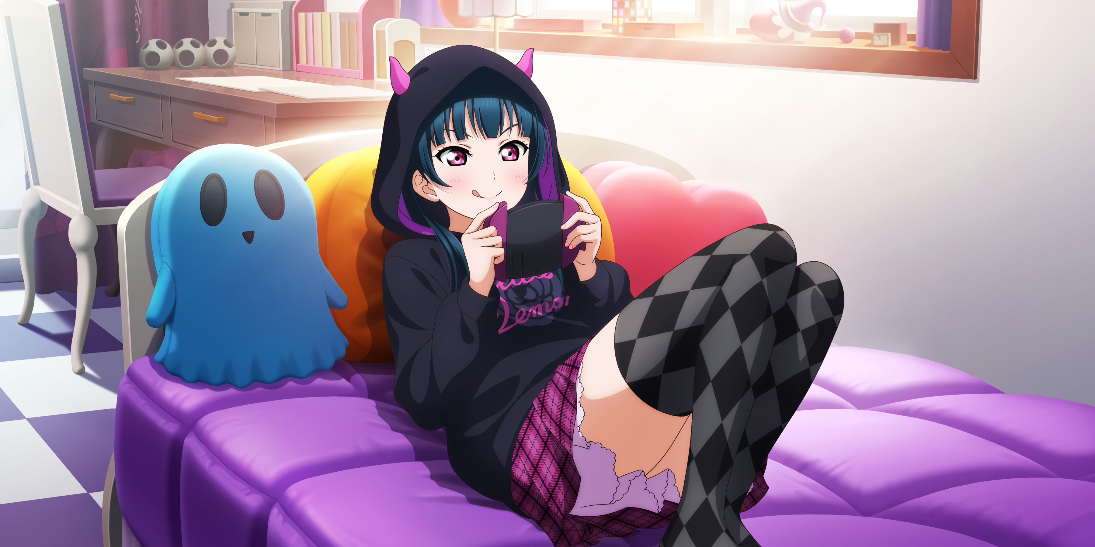 Tsushima Yoshiko from Love Live! Sunshine playing a game HD Wallpaper