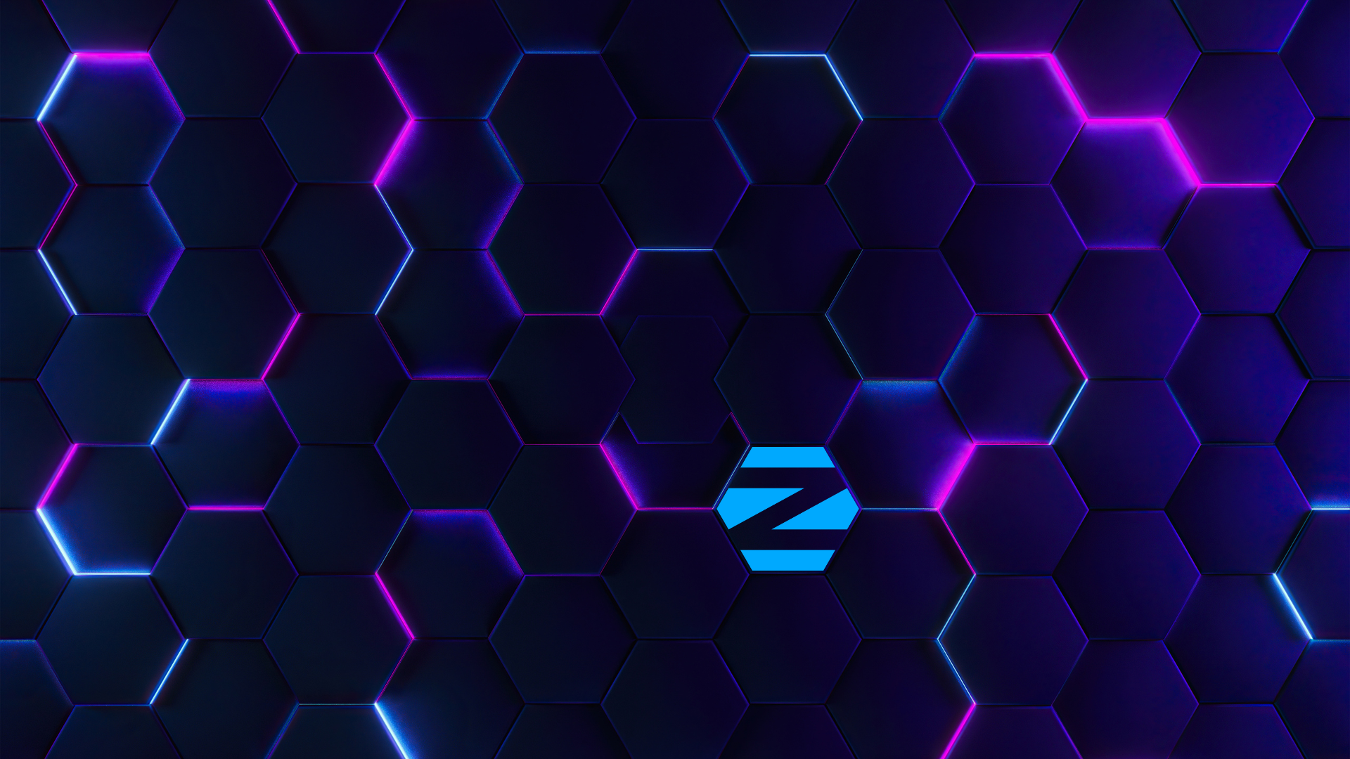Zorin OS logo on a dark hexagonal texture with neon lights HD Wallpaper