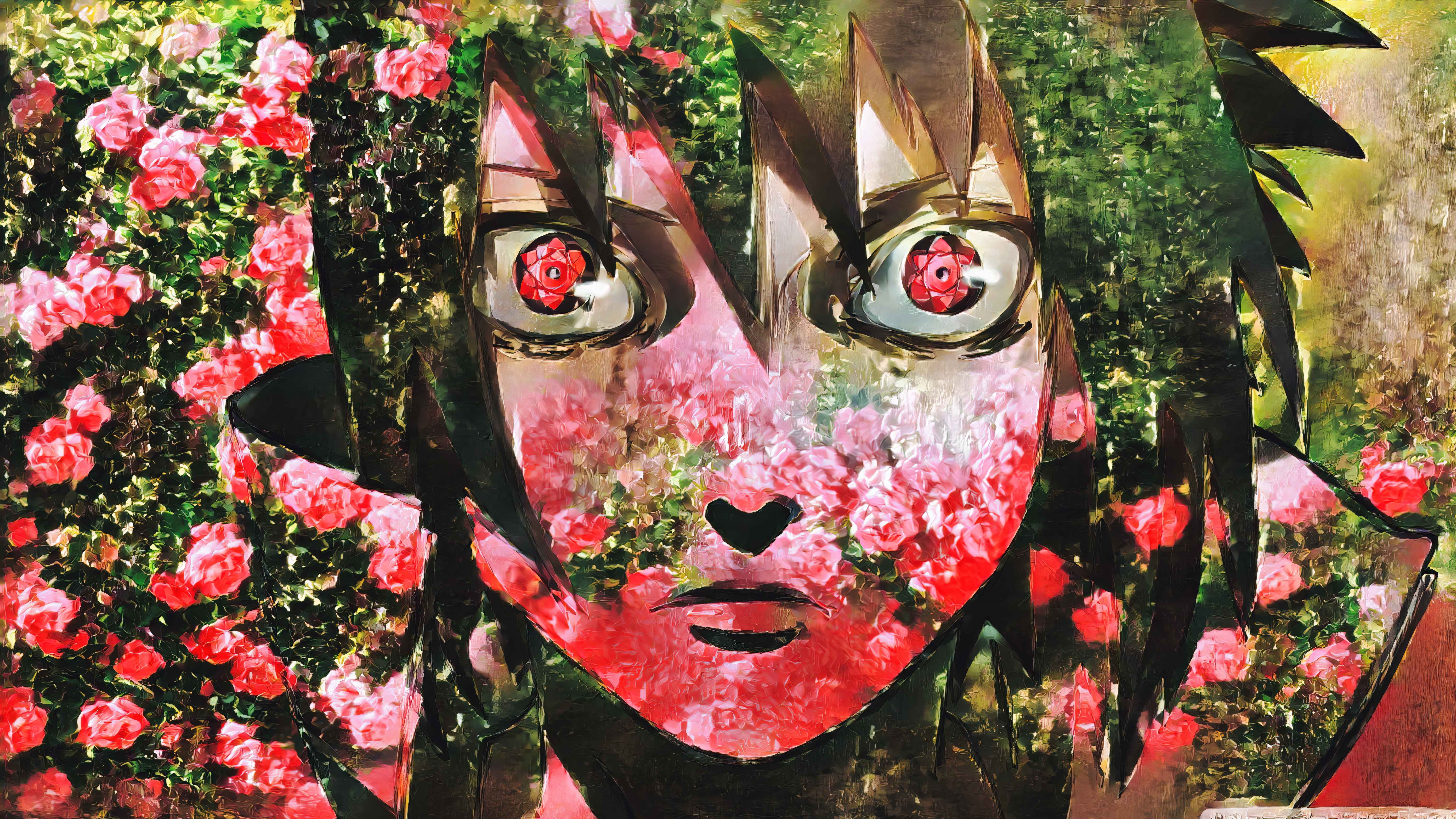 4K Uchiha Sasuke with Sharingan and Roses HD Wallpaper