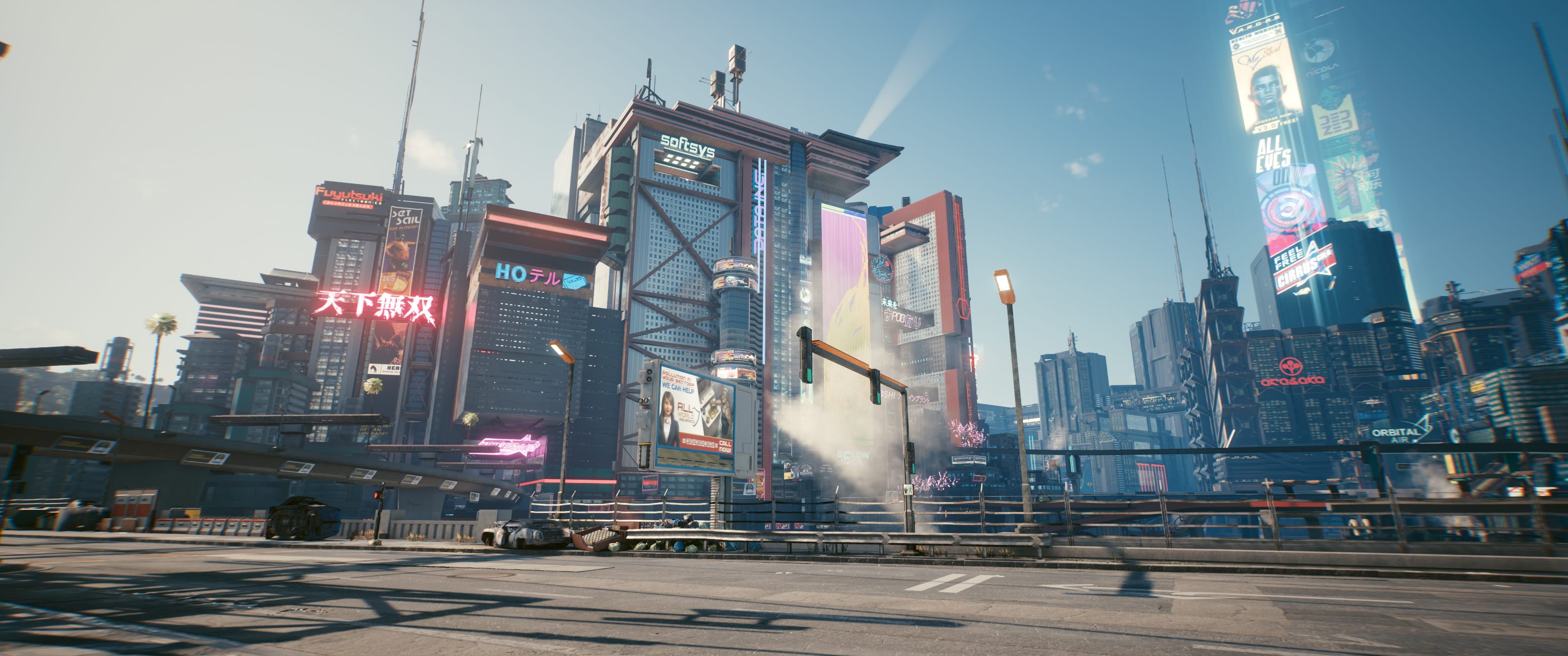 Cyberpunk 2077 cityscape with neon signs and skyscrapers HD Wallpaper