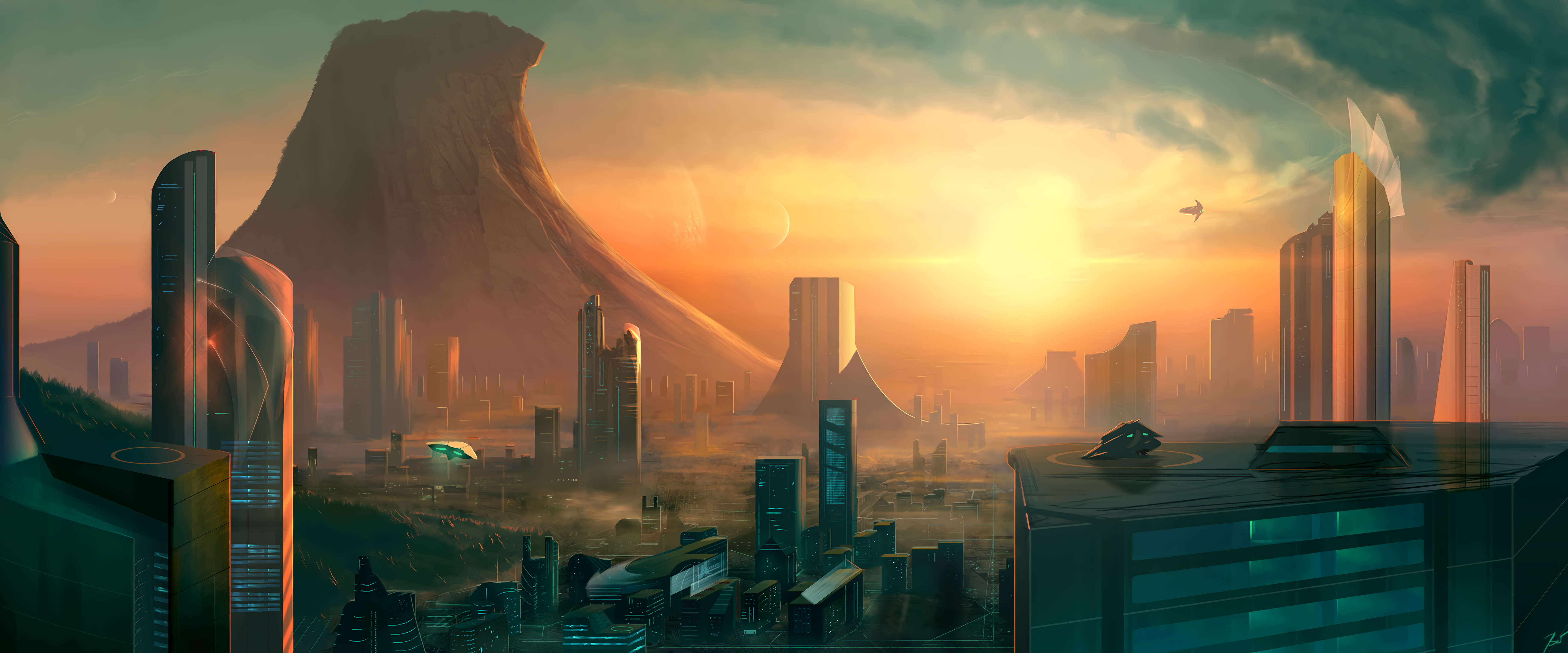 4K Futuristic Cyberpunk Cityscape at Sunset HD Wallpaper