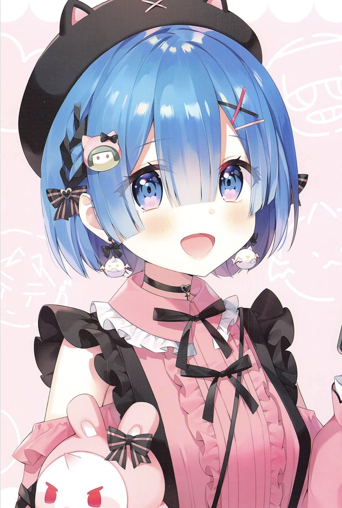 Rem from Re:Zero in a pink dress with cat ears HD Phone Wallpaper