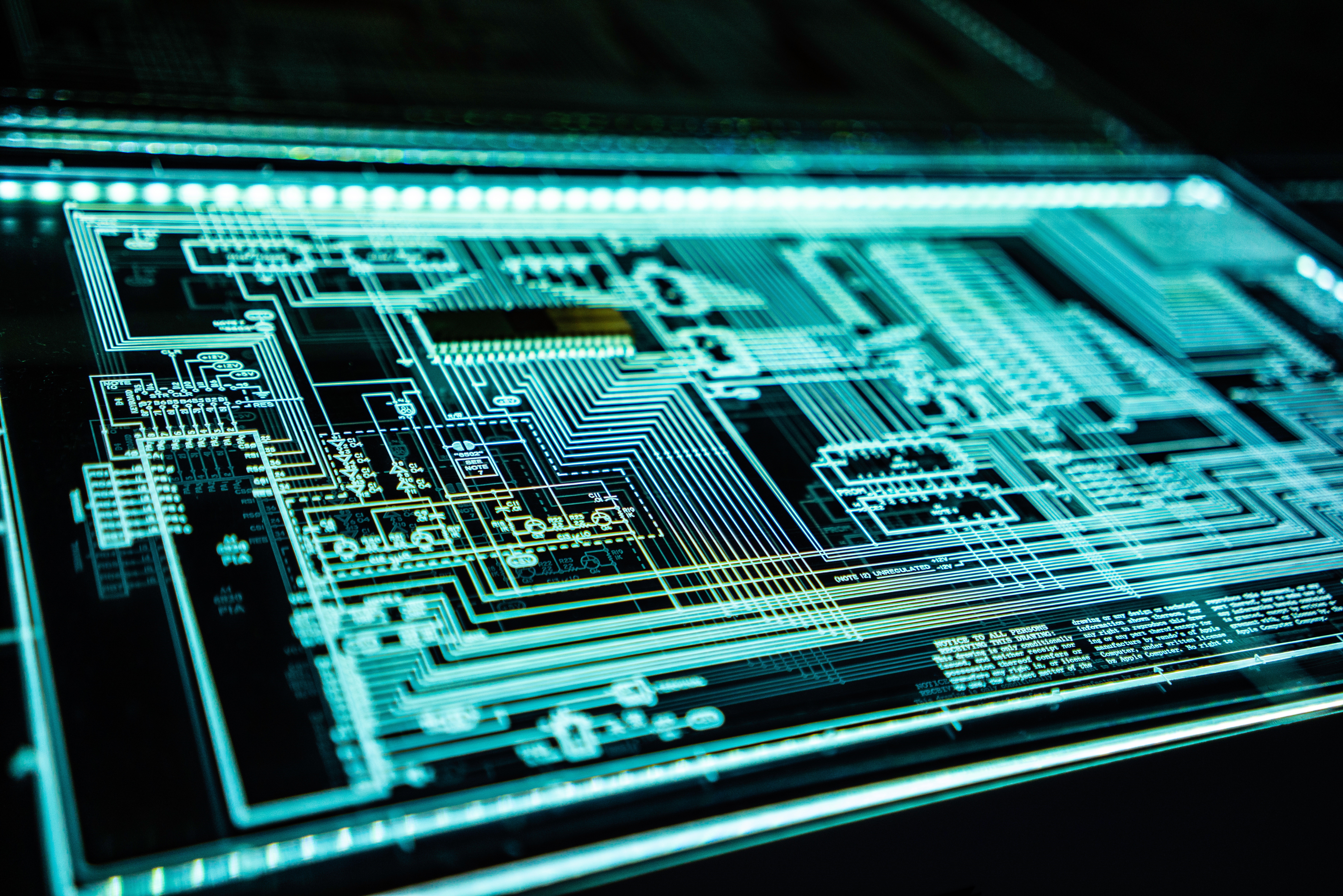 Cyberpunk circuit board with glowing lines HD Wallpaper