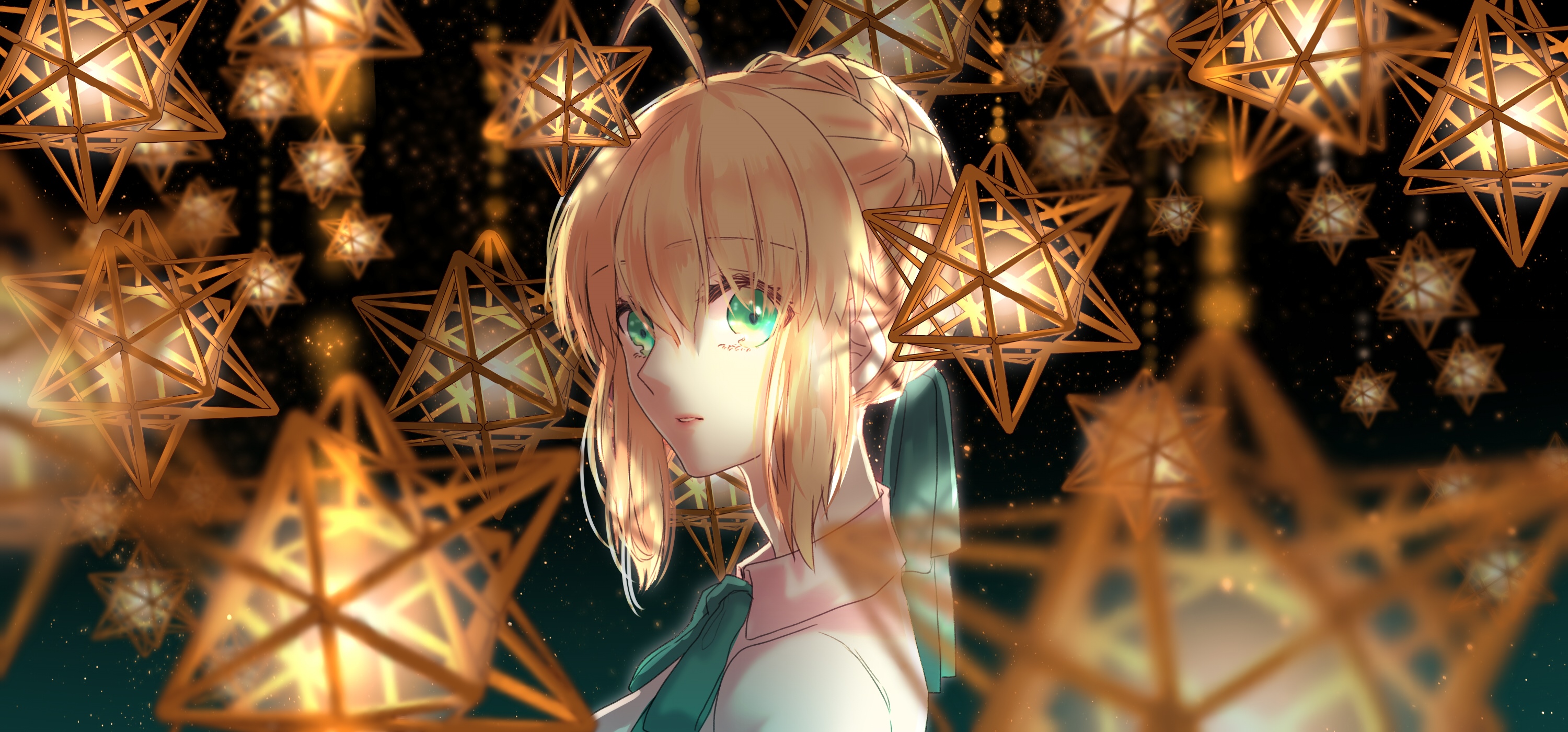 Saber from Fate/Grand Order surrounded by star lanterns HD Wallpaper