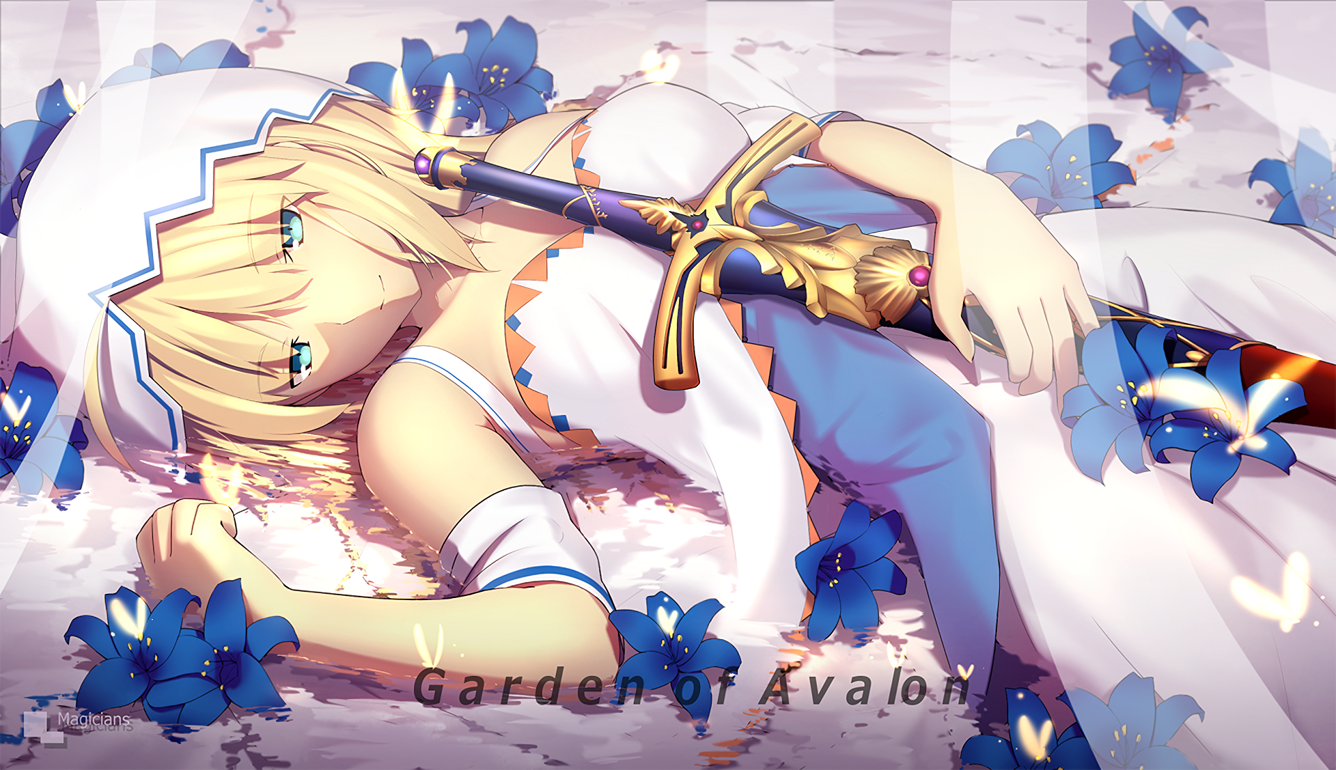 Saber from Fate/Grand Order lying with flowers HD Wallpaper