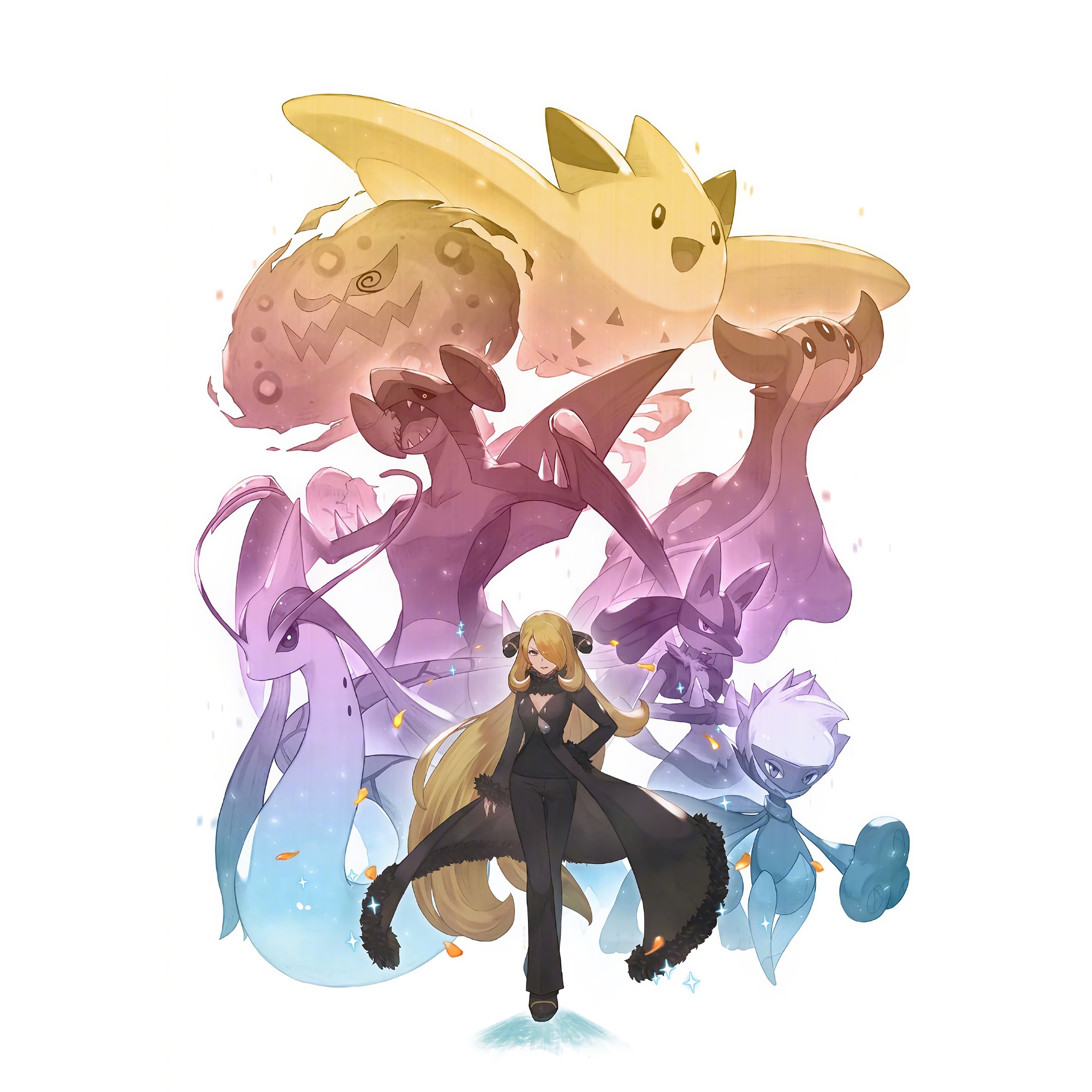 Cynthia and her Pokémon team HD Wallpaper