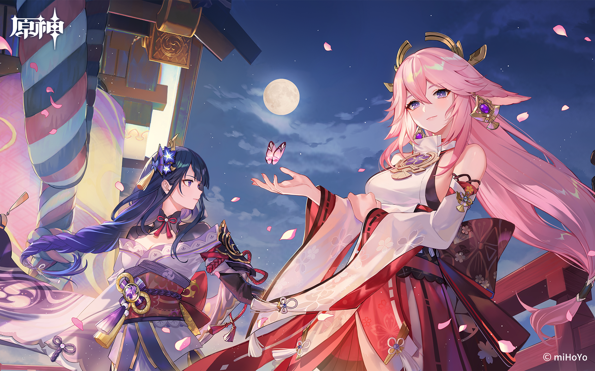 Raiden Shogun and Yae Miko from Genshin Impact HD Wallpaper