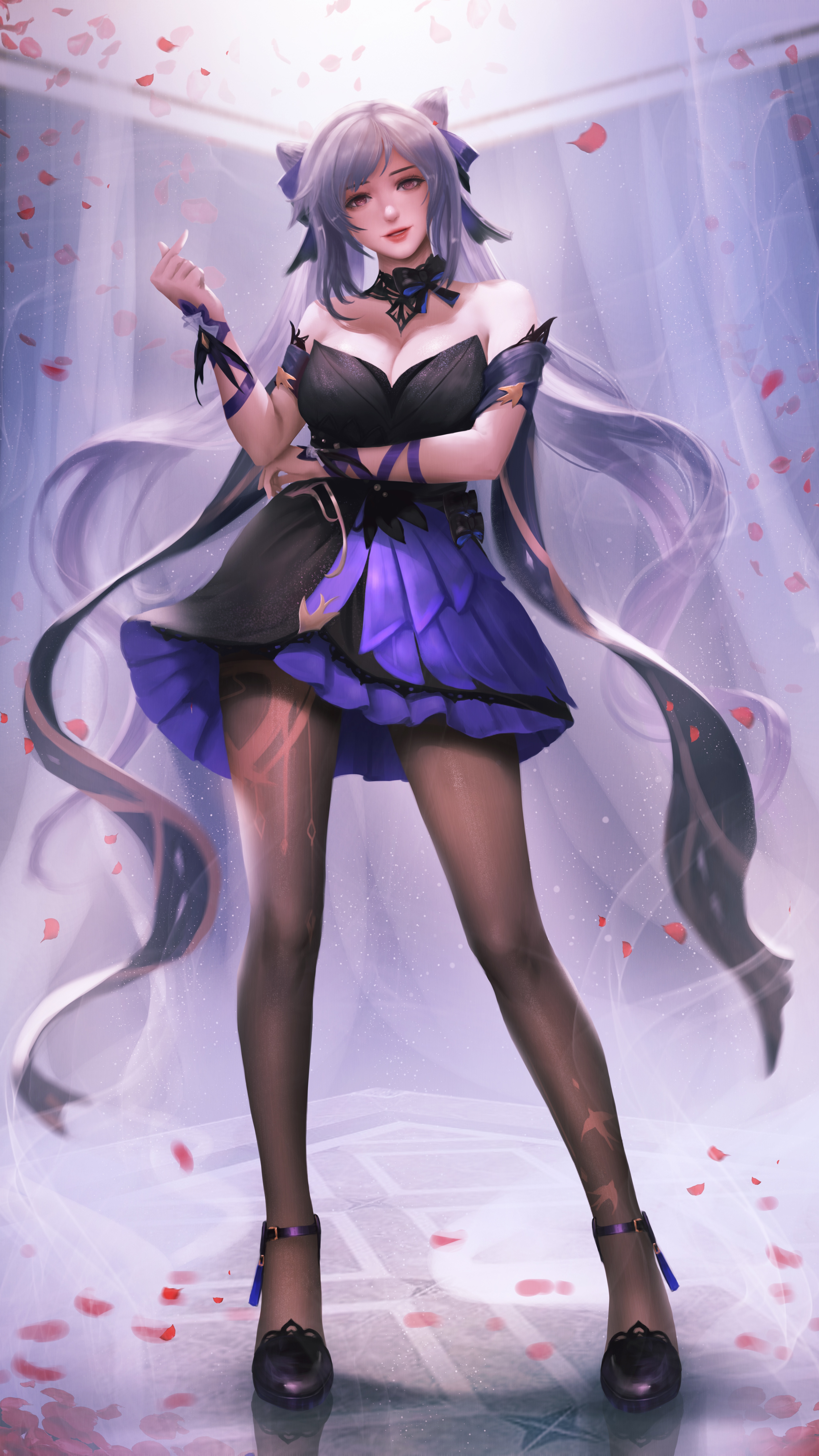 4K Keqing from Genshin Impact in a dress HD Phone Wallpaper