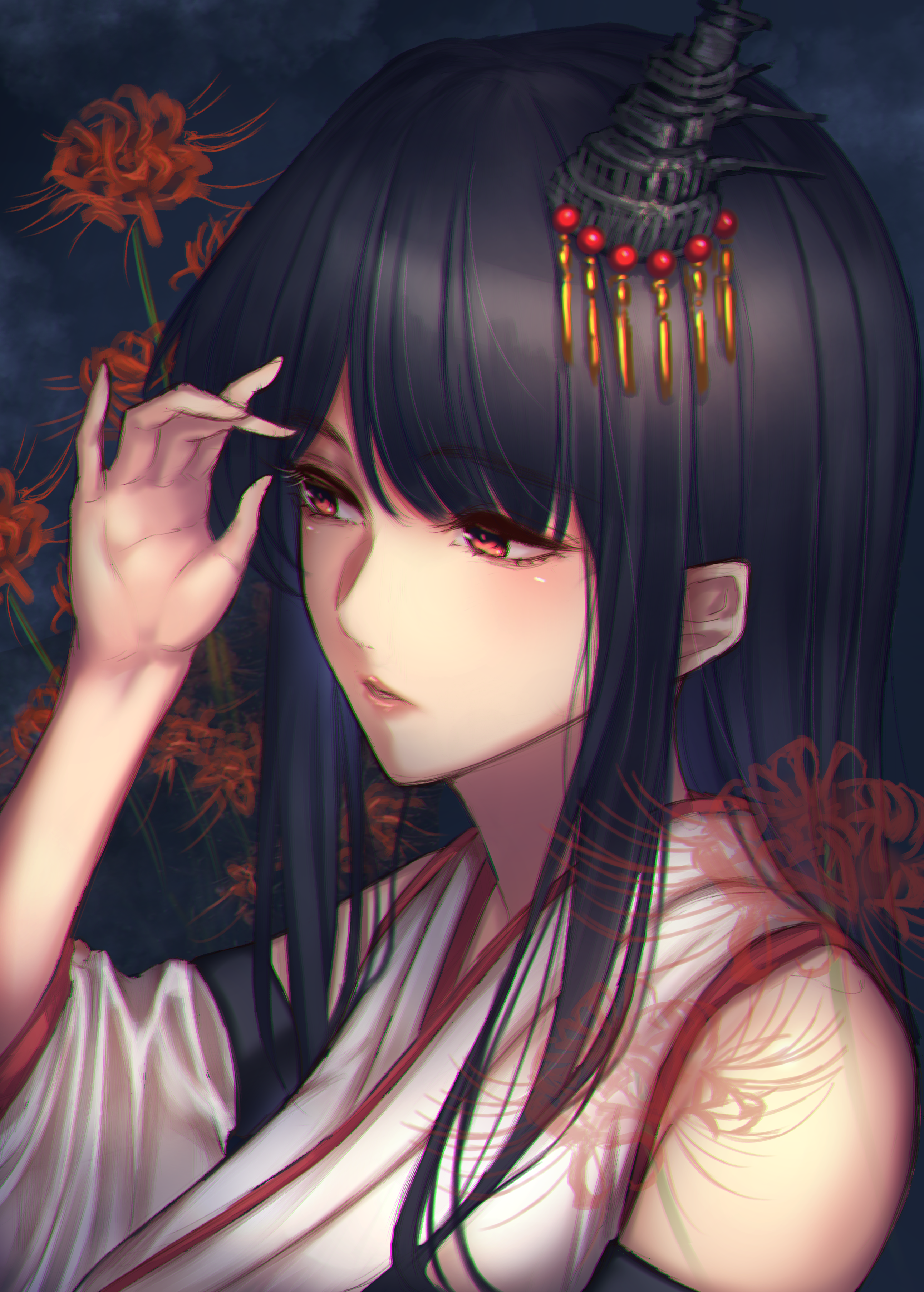 Fusou from Kantai Collection with black hair and Japanese clothes HD Phone Wallpaper