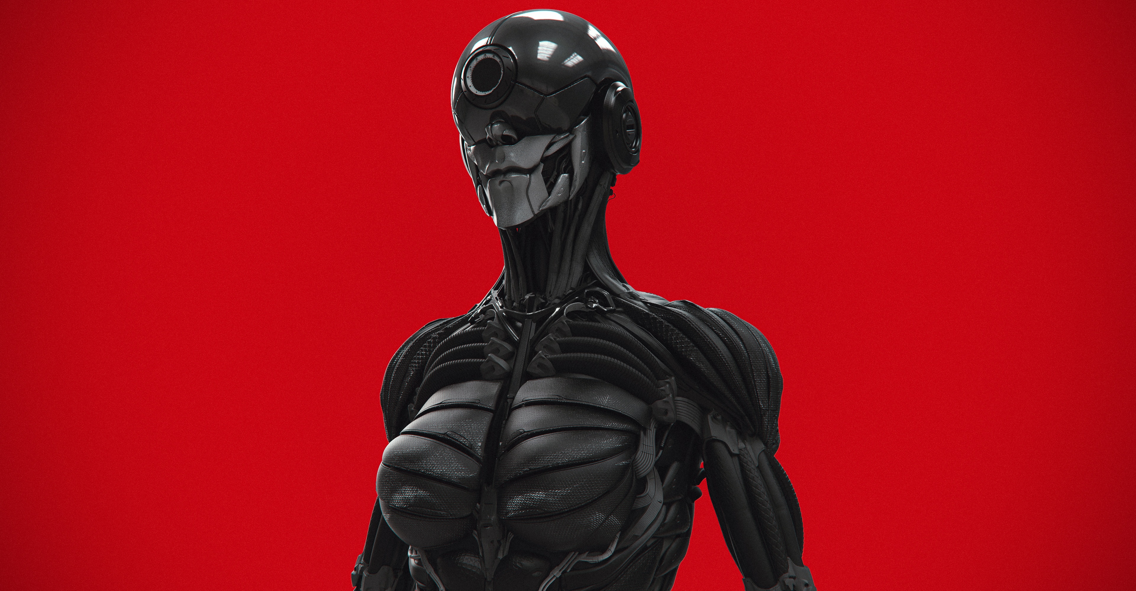 4K Futuristic Muscular Cyberpunk Cyborg HD Wallpaper