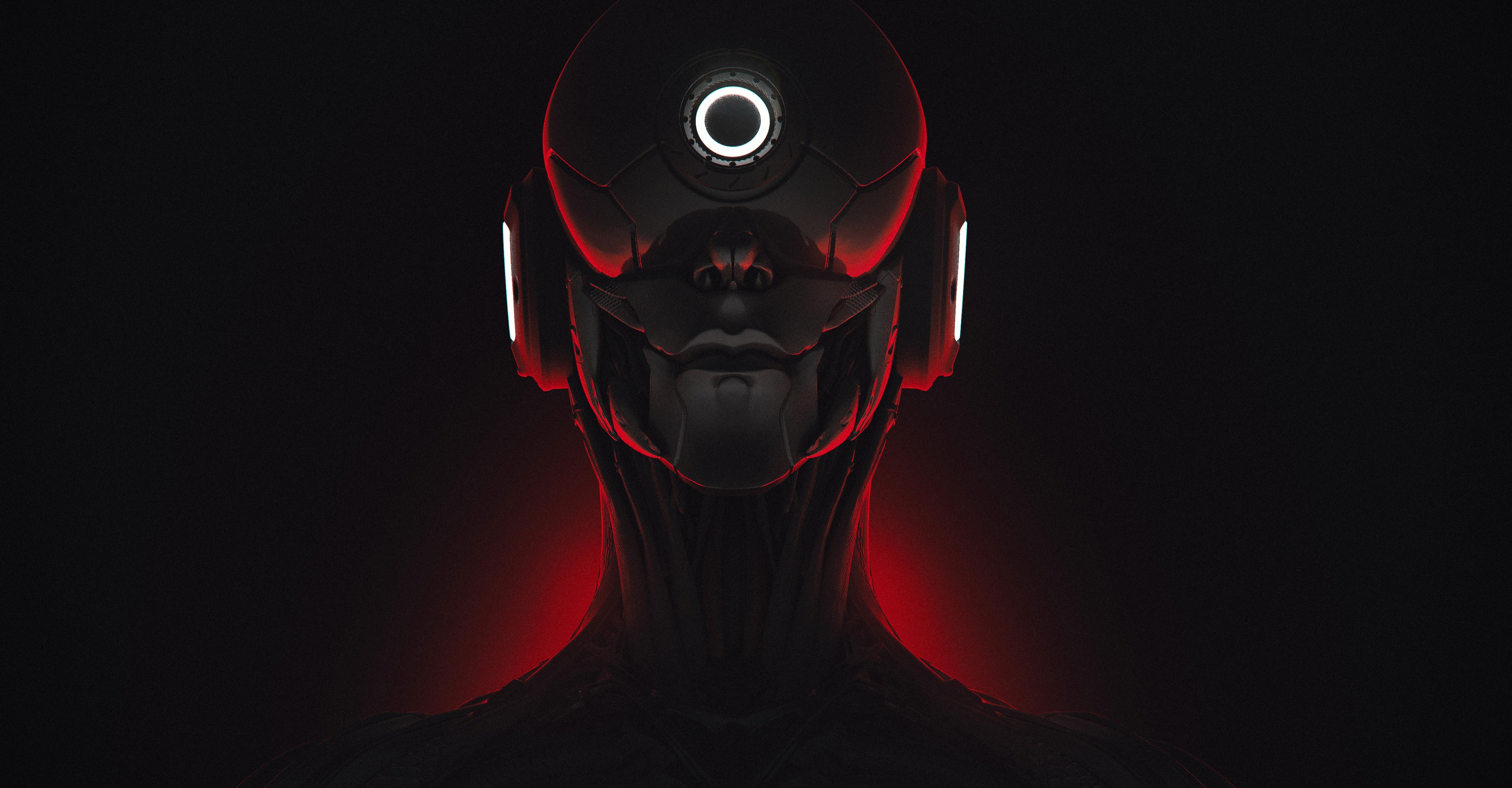 4K Futuristic Cyborg with Red Glow HD Wallpaper