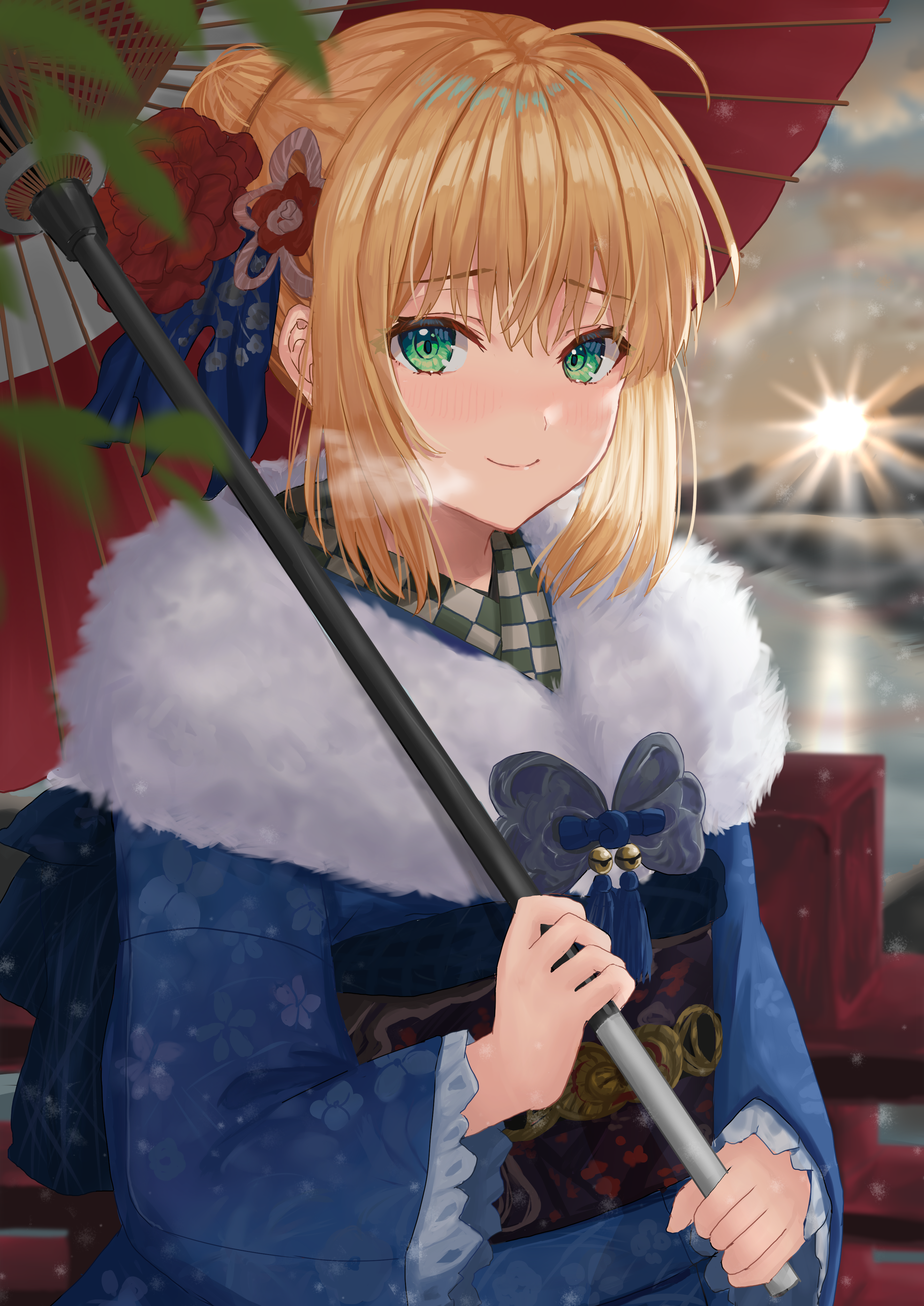 Saber in a Kimono with an Umbrella HD Phone Wallpaper