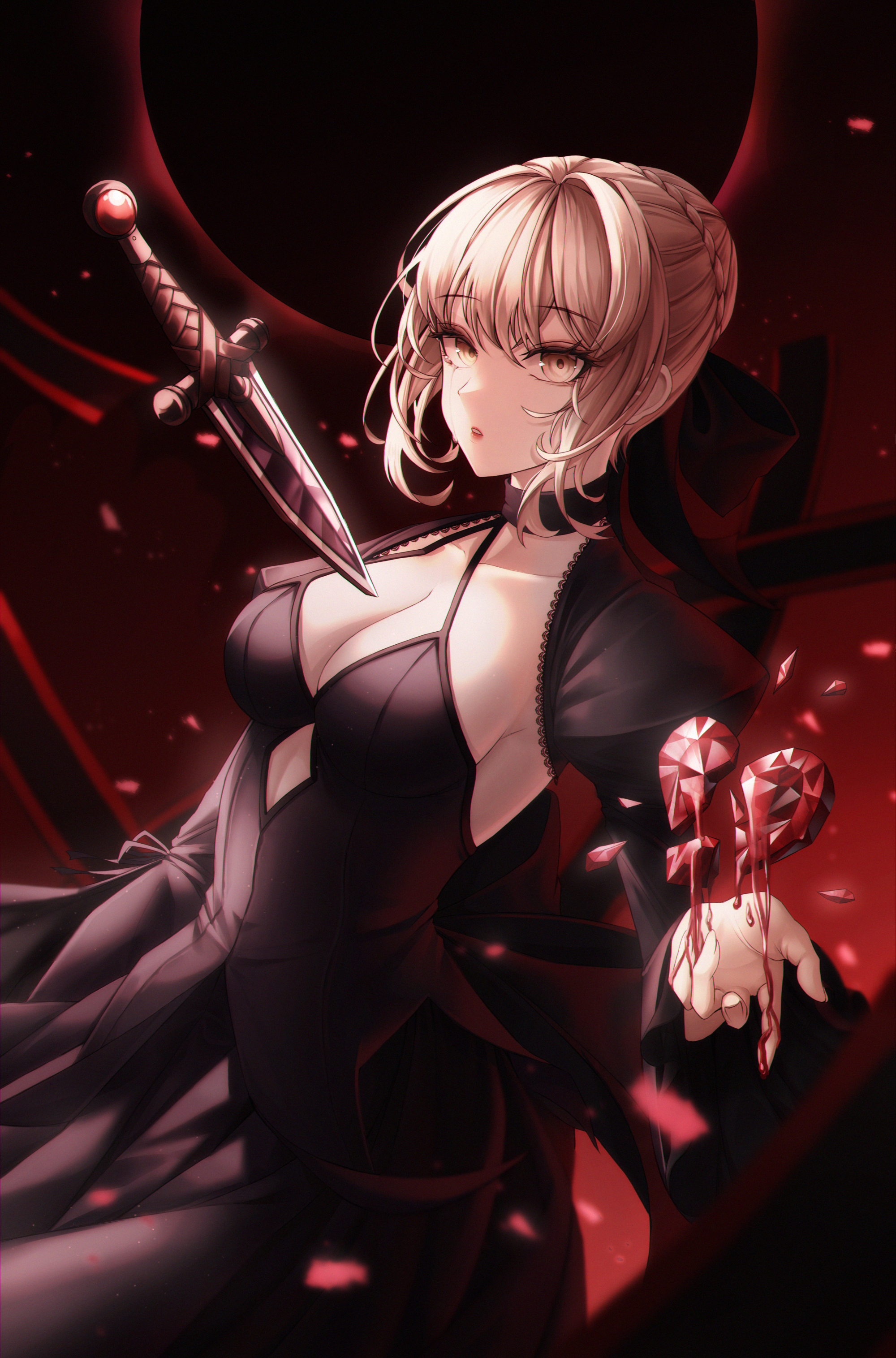 Saber Alter from Fate/Stay Night with a dagger HD Phone Wallpaper