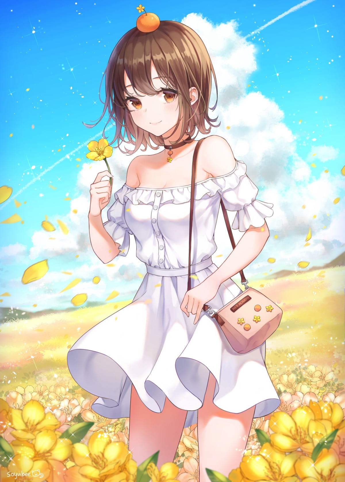 Soyubee original character in a field of flowers HD Phone Wallpaper