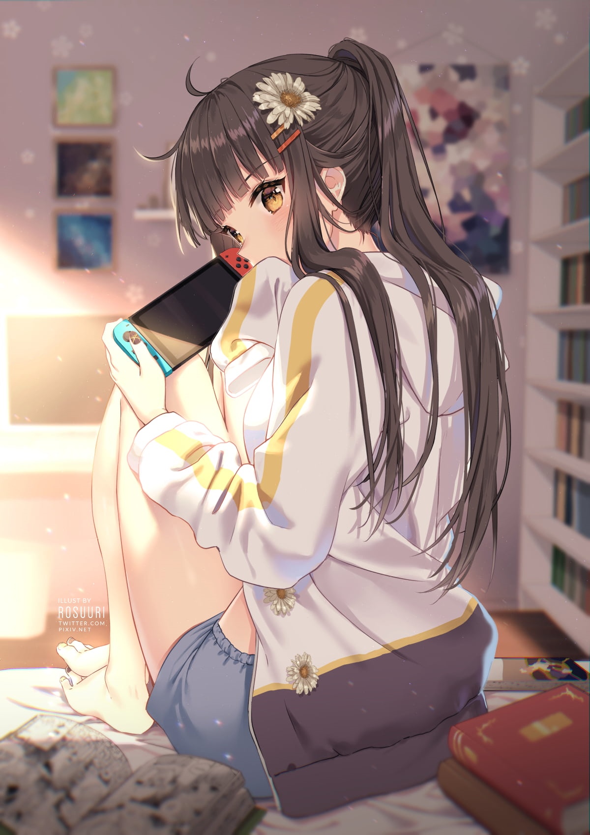 Anime girl playing Nintendo Switch HD Phone Wallpaper