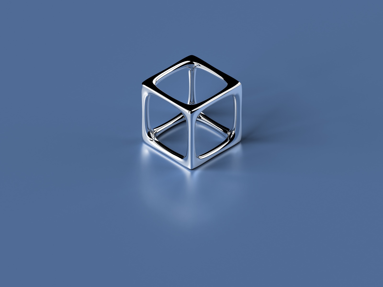 A chrome cube on a blue background HD Wallpaper