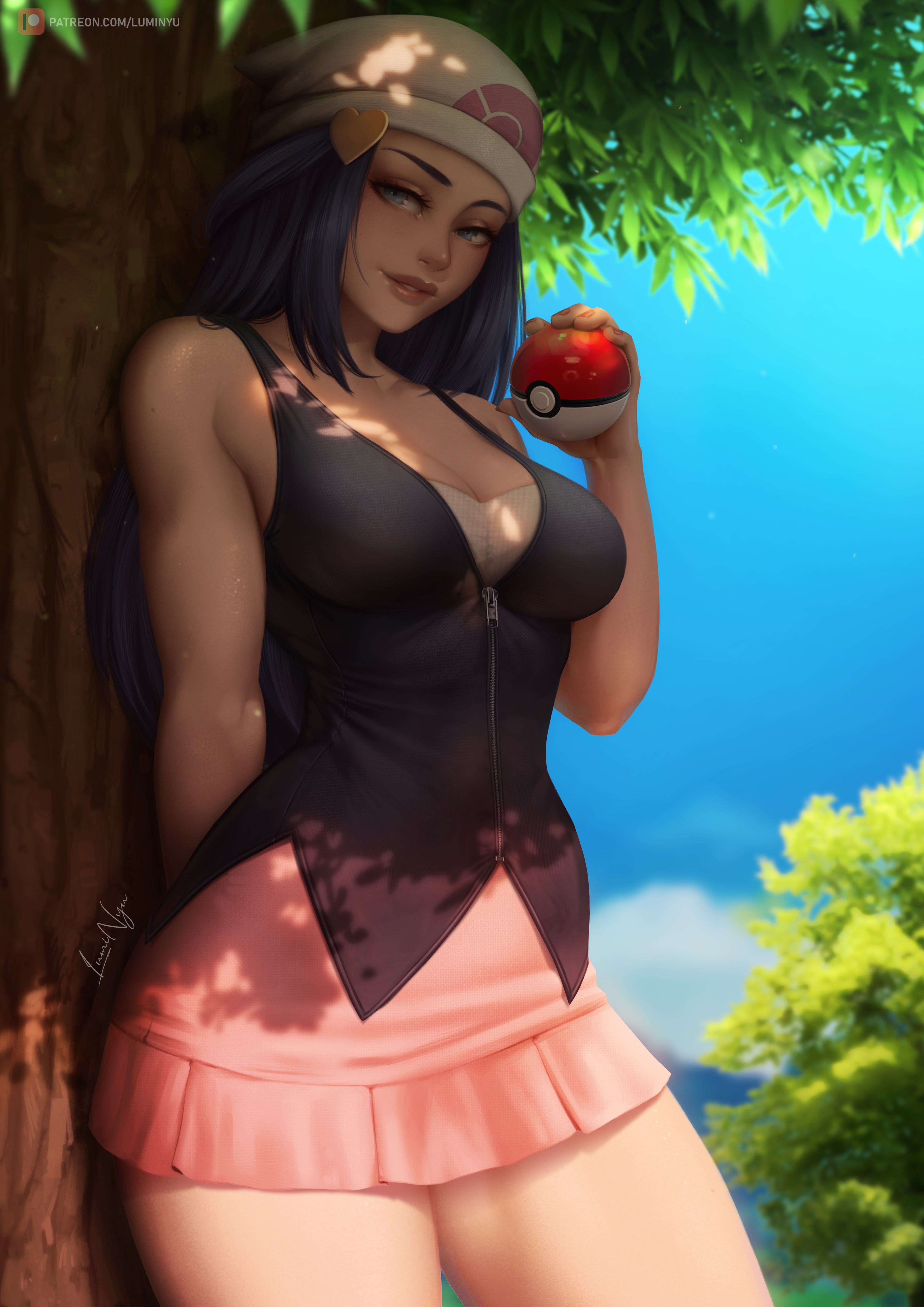 Dawn from Pokemon holding a Pokeball HD Phone Wallpaper