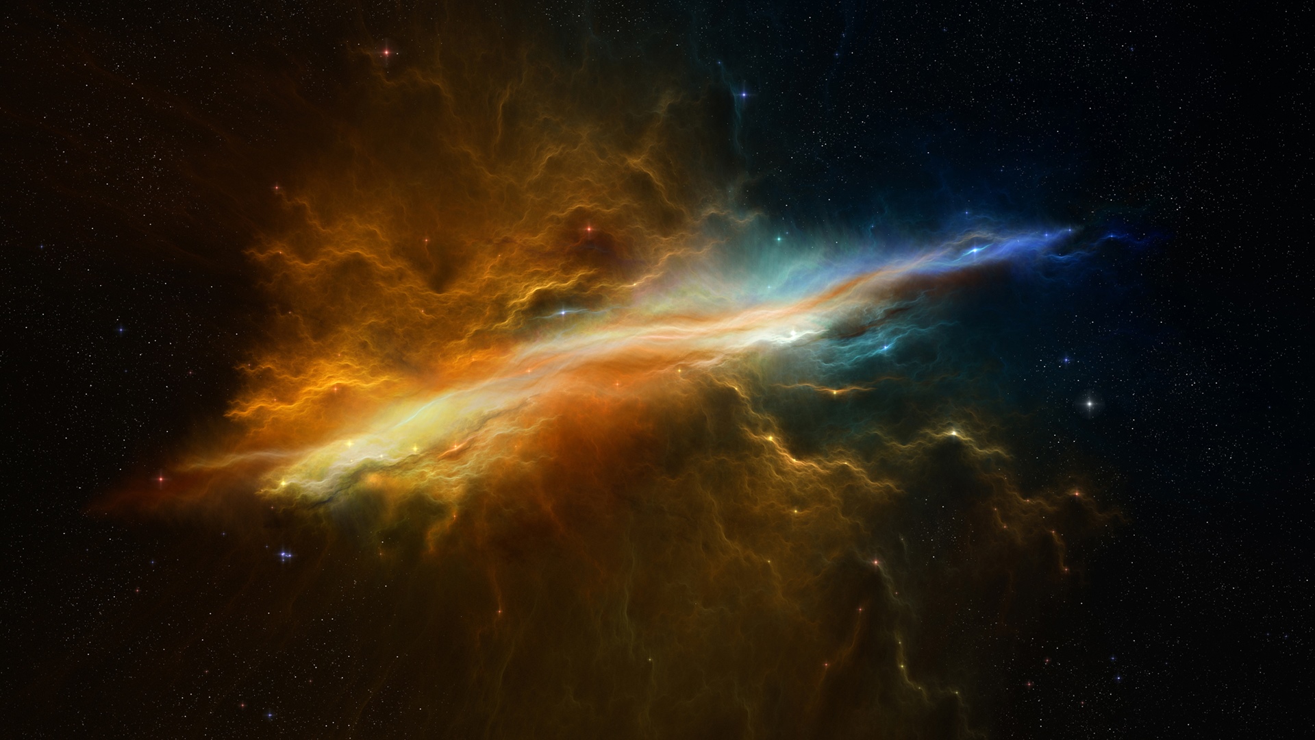 Orange and blue nebula in deep space with stars HD Wallpaper