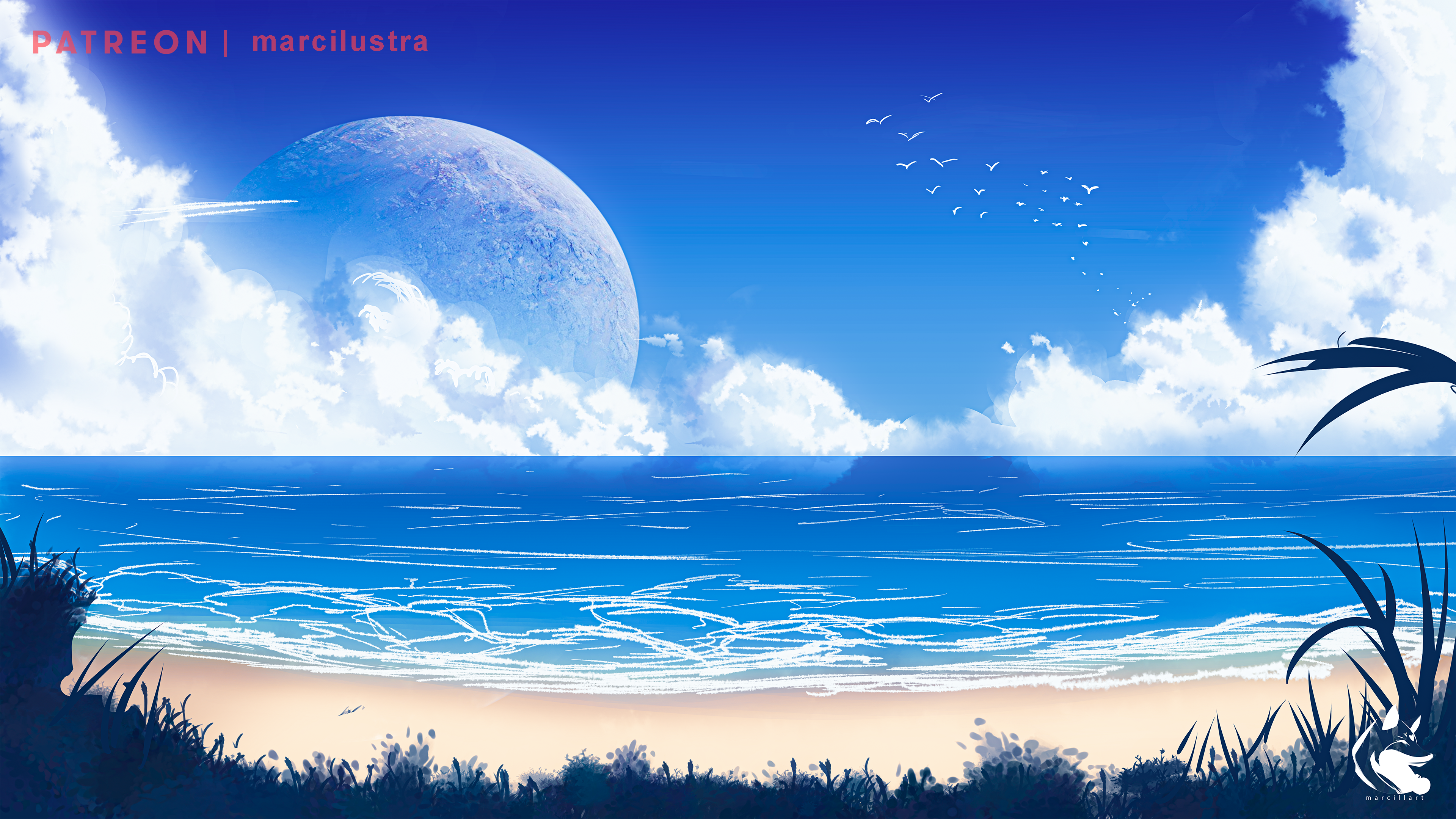 4K Beach with Moon and Ocean View HD Wallpaper